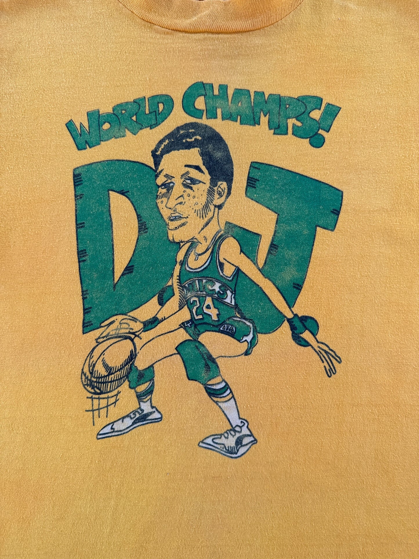 Graphic of Vintage Super Sonics World Champs Dennis Johnson Tee SZ S (Fits XS)