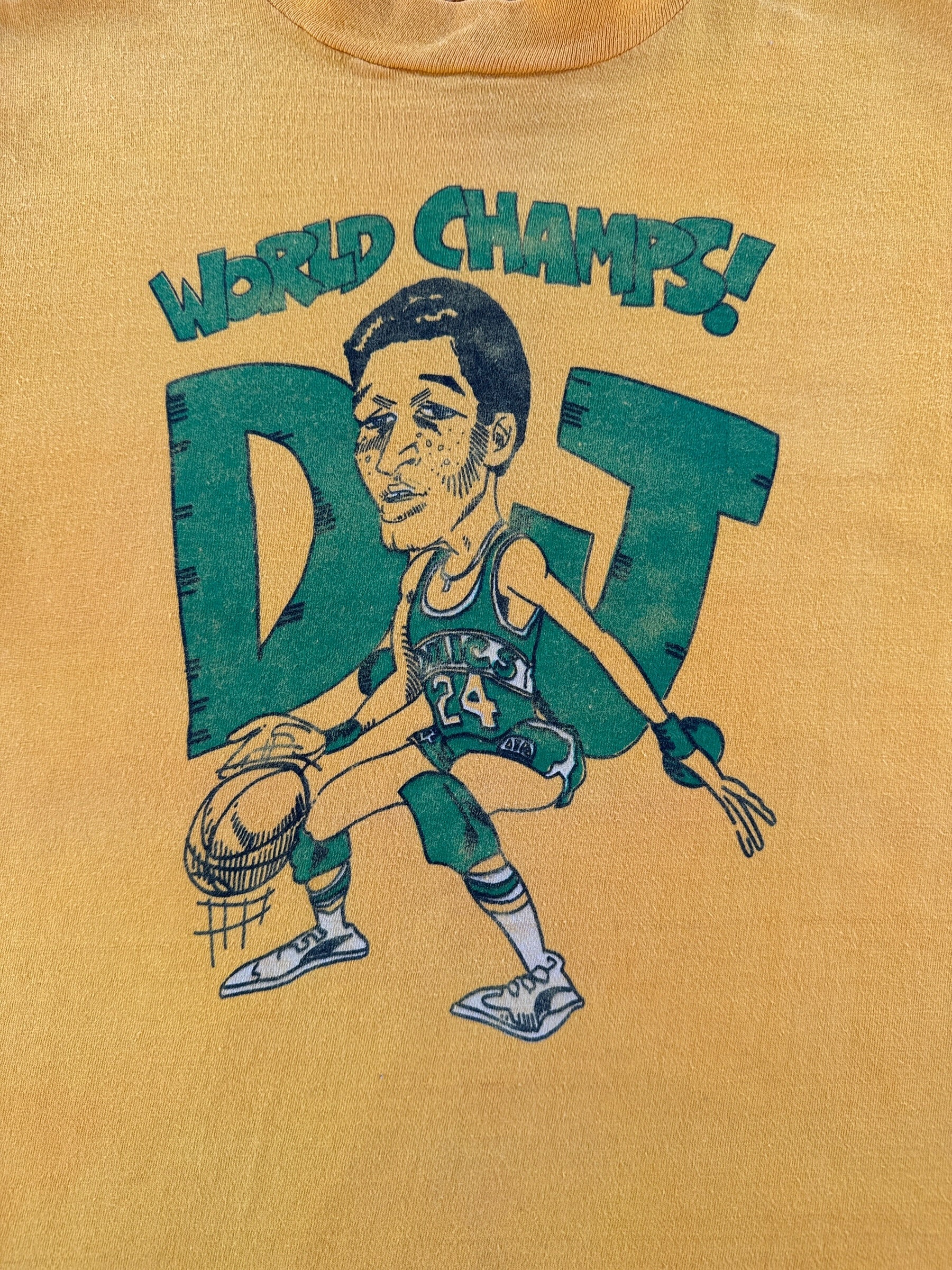 Graphic of Vintage Super Sonics World Champs Dennis Johnson Tee SZ S (Fits XS)