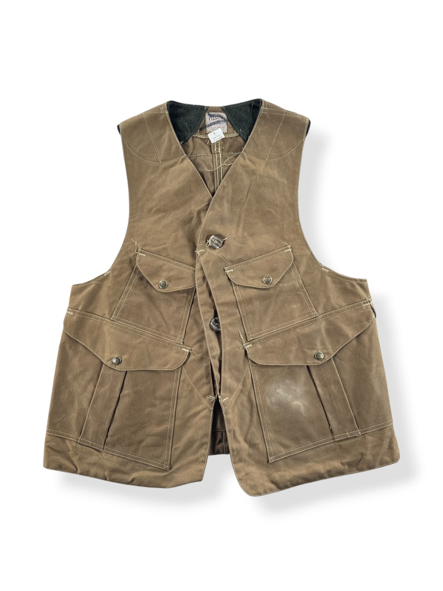 Front of Vintage Filson Half Moon Tin Cloth Hunting Vest SZ M