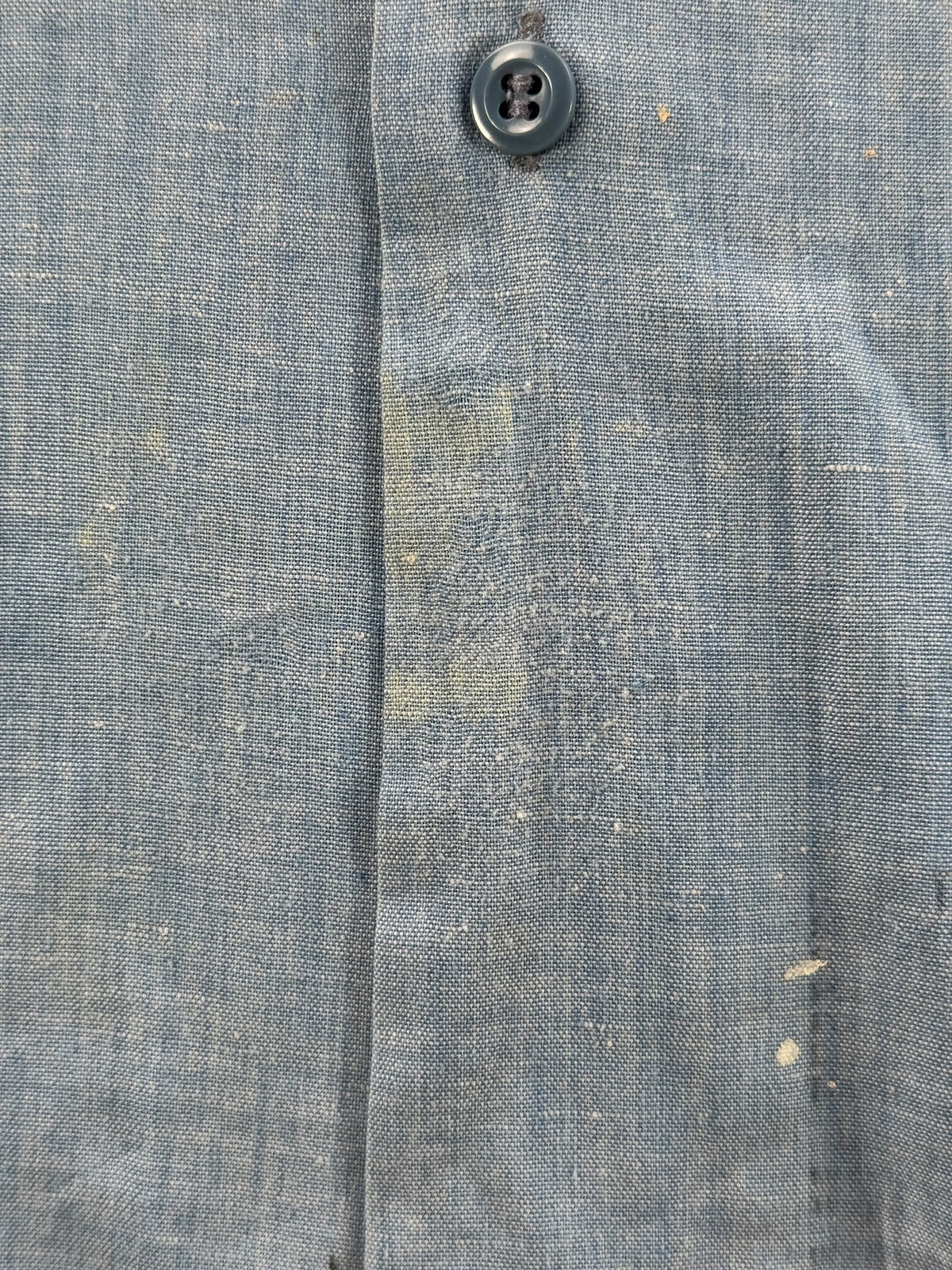 Ware on front of Vintage Stenciled Chambray Shirt SZ M