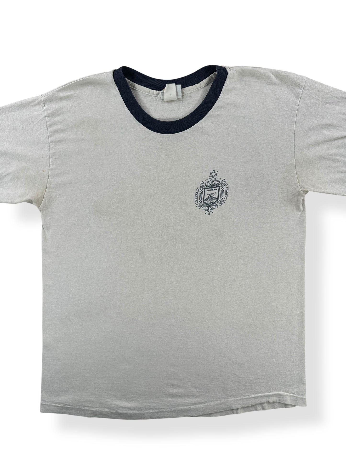 Front Close Up of Vintage Naval Academy Ringer SZ L