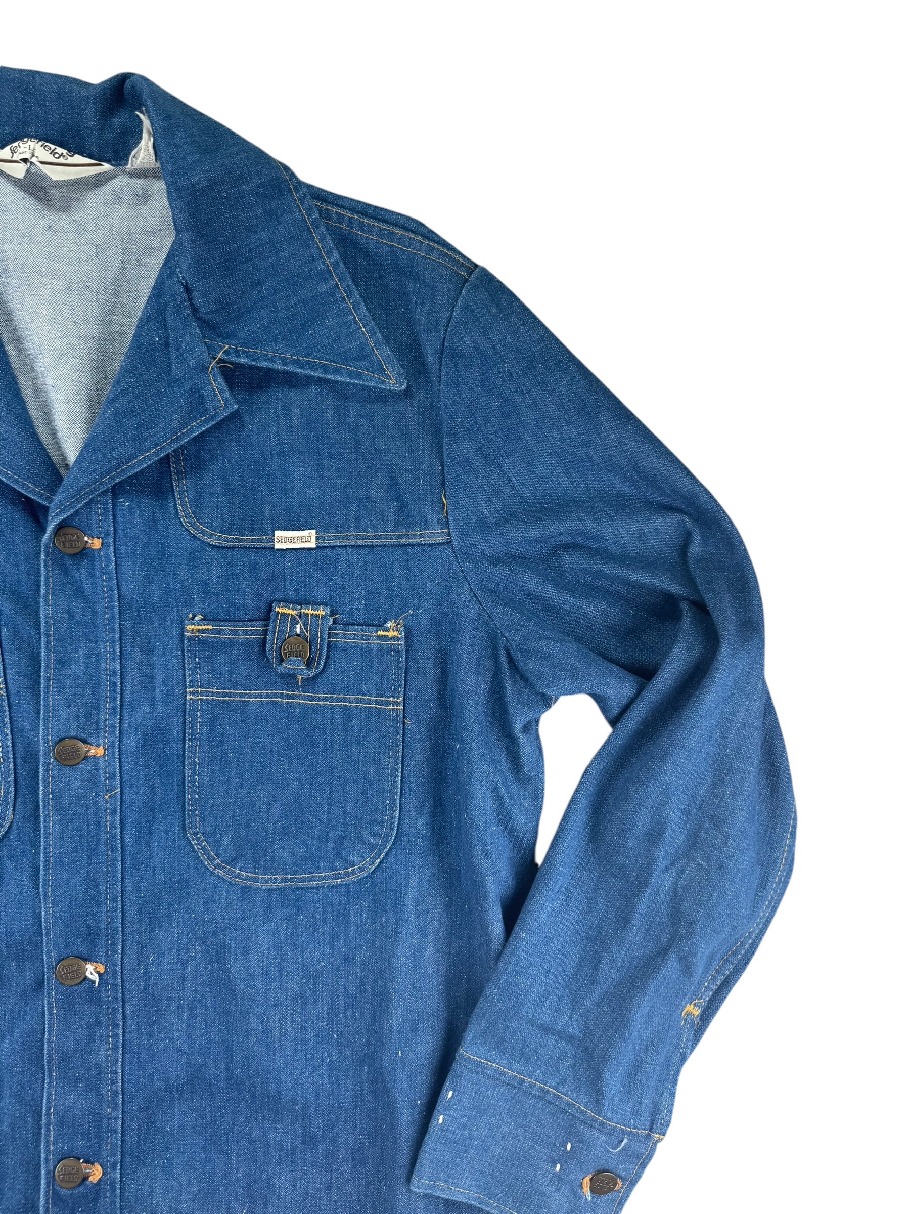 Front left shoulder of 1970s Deadstock Sedgefield Denim Jacket L