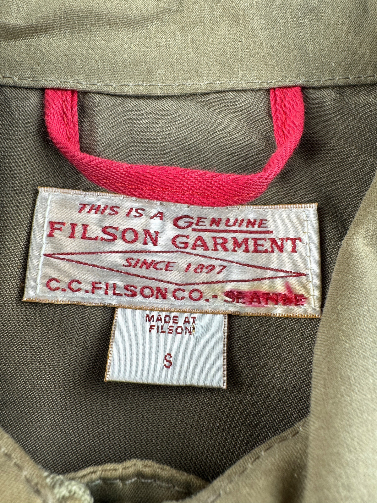 Tags on Filson 2nd Style 10450 Cover Cloth Bomber Jacket SZ S