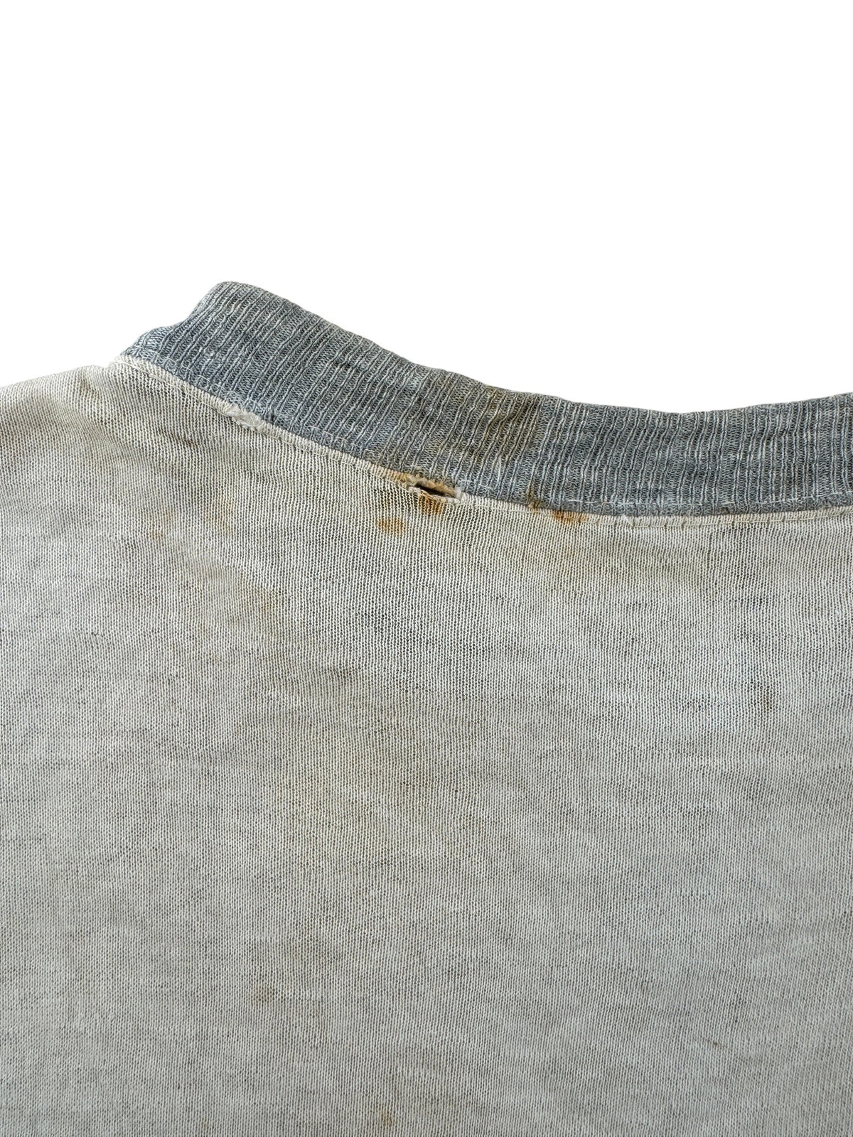 Small stains on back of collar on Vintage Thrashed 1940s Quarterzip Sweatshirt SZ L