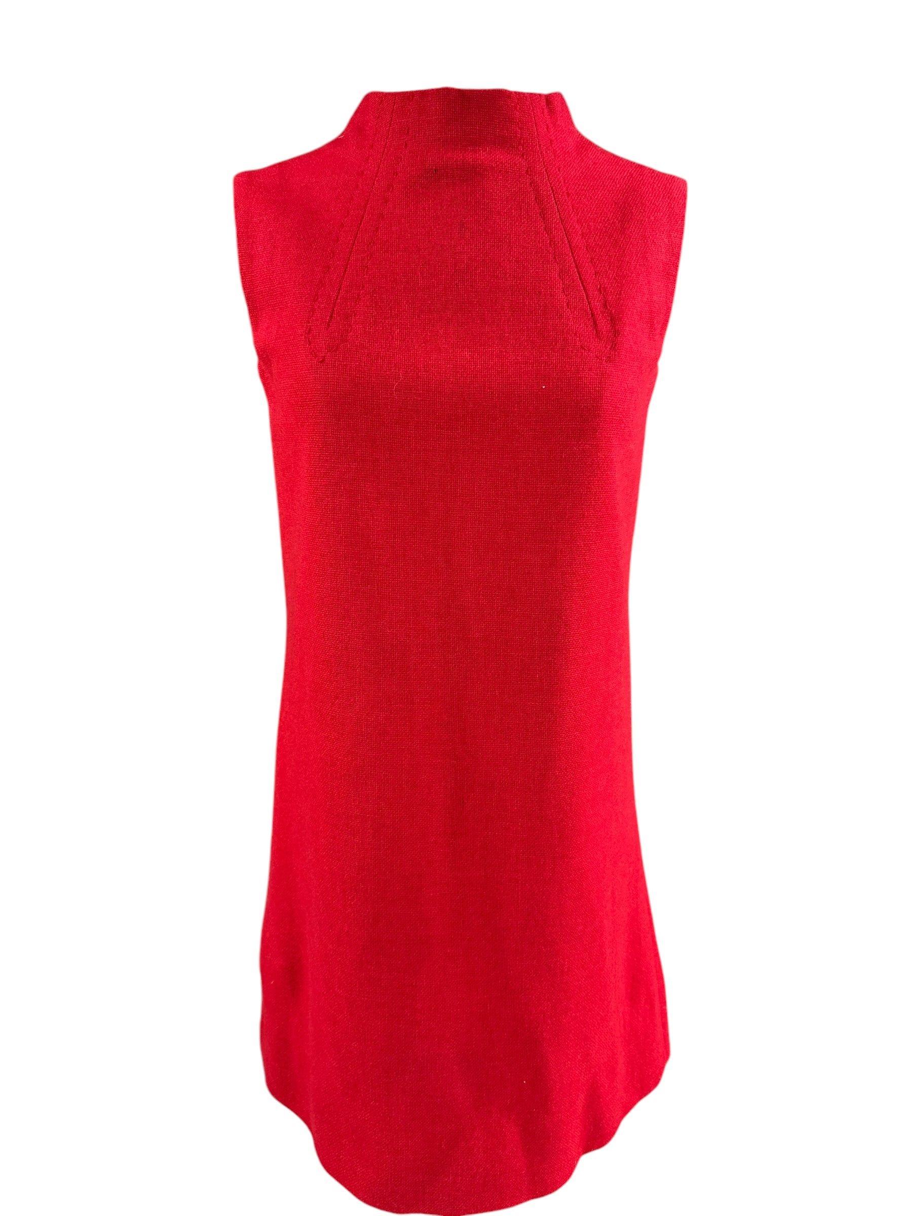 Front view of 1960s Red Wool Sleeveless Dress S