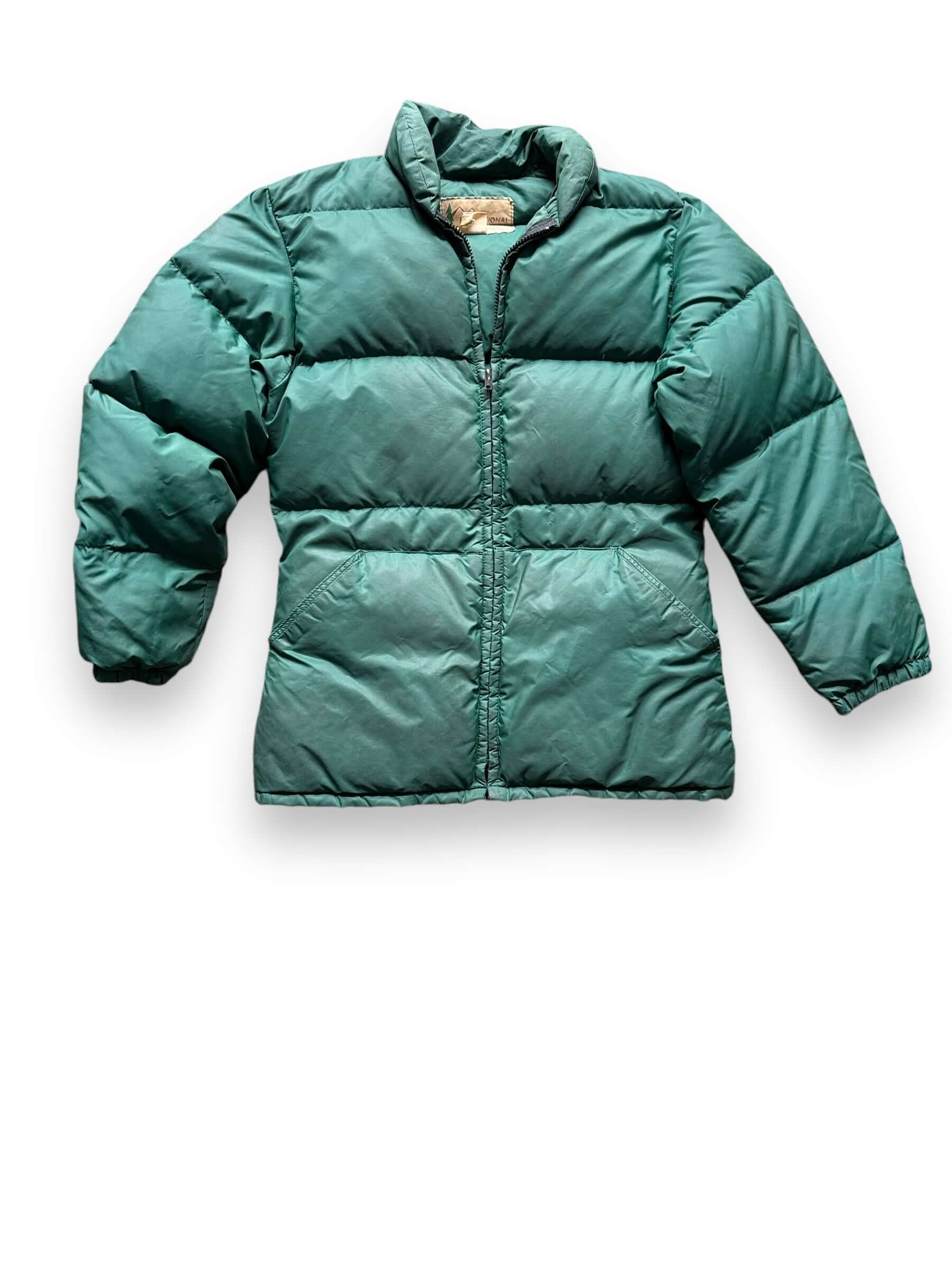 Front View of Vintage Ladies Green REI Puffer Jacket SZ M