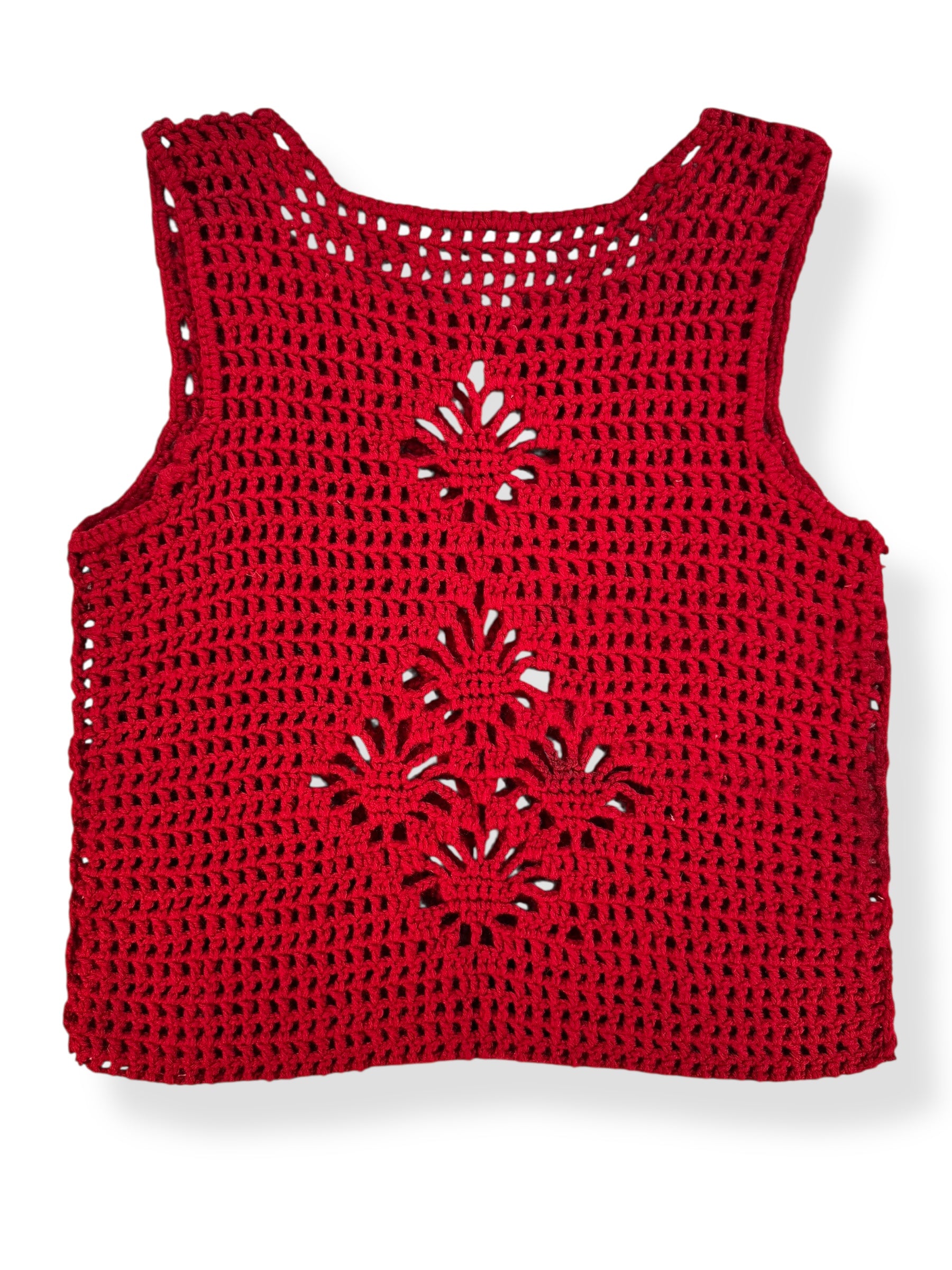 Back view of 1960s Red Crochet Top M