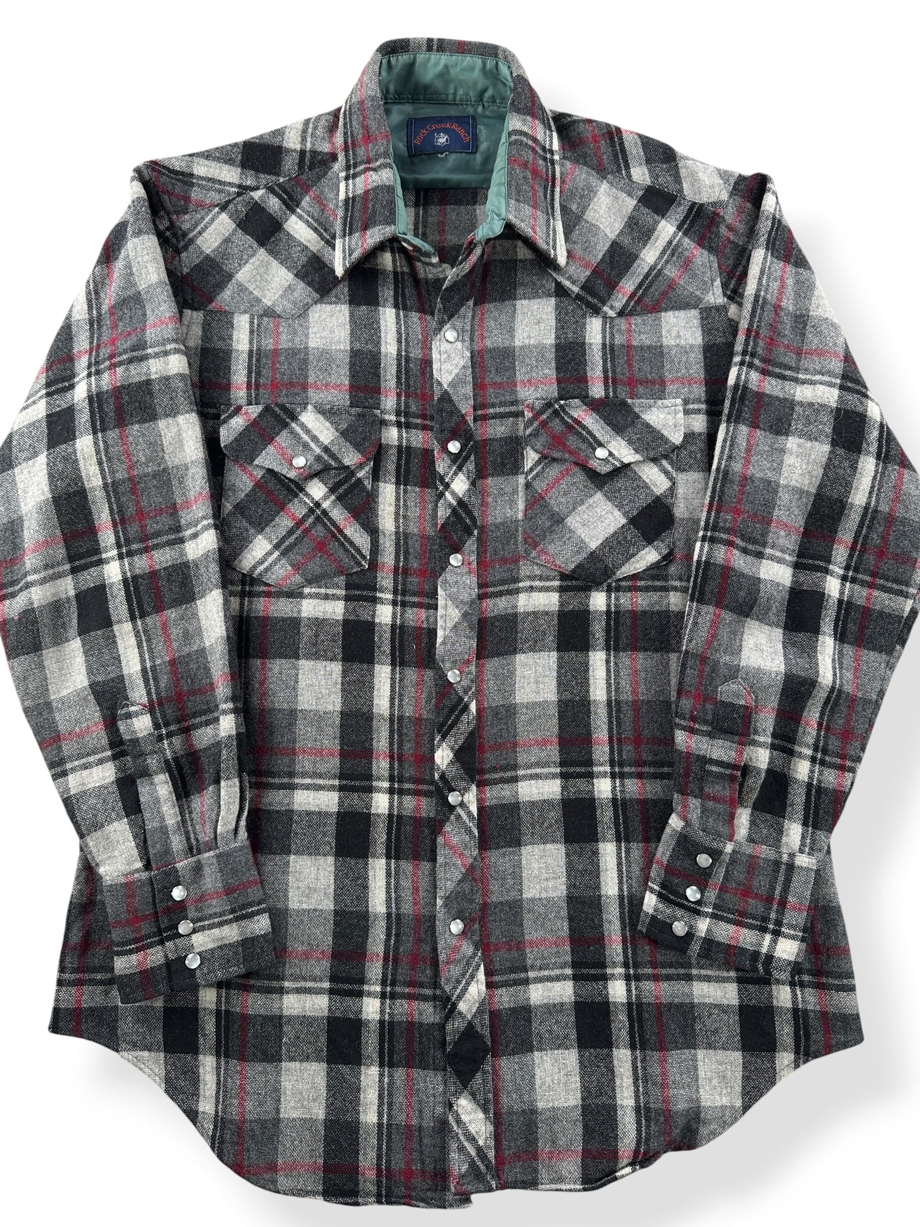 Front Close Up of Vintage Rock Creek Ranch Acrylic Flannel SZ XL