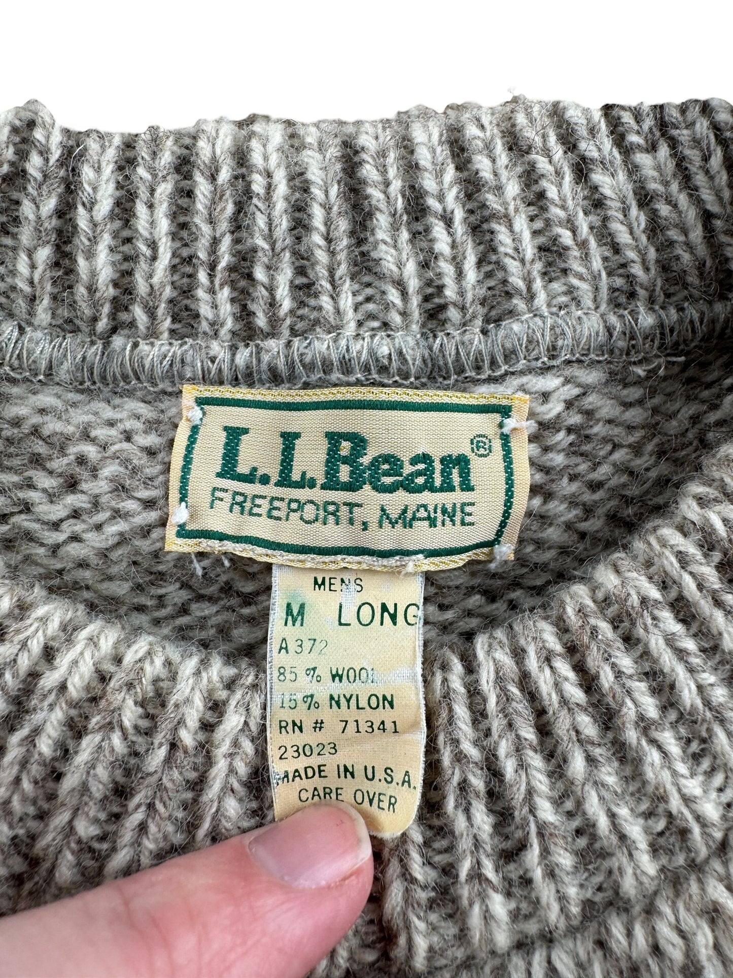 Tag on Vintage L.L. Bean Blue Striped Ragg Wool Blend Sweater SZ M Long
