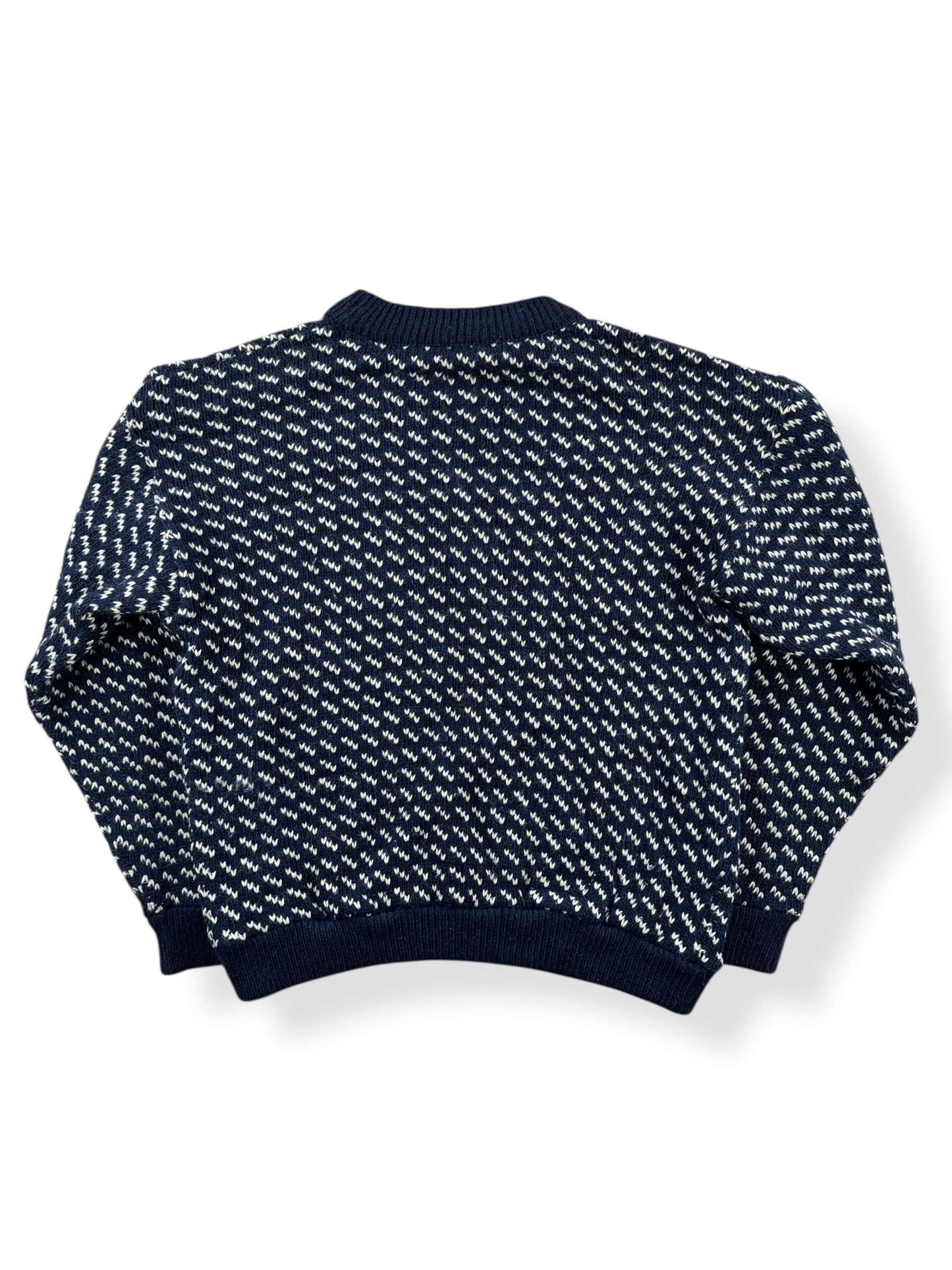 Back of Vintage Ladies LL Bean Birdseye Nordic Blue and White Sweater SZ M
