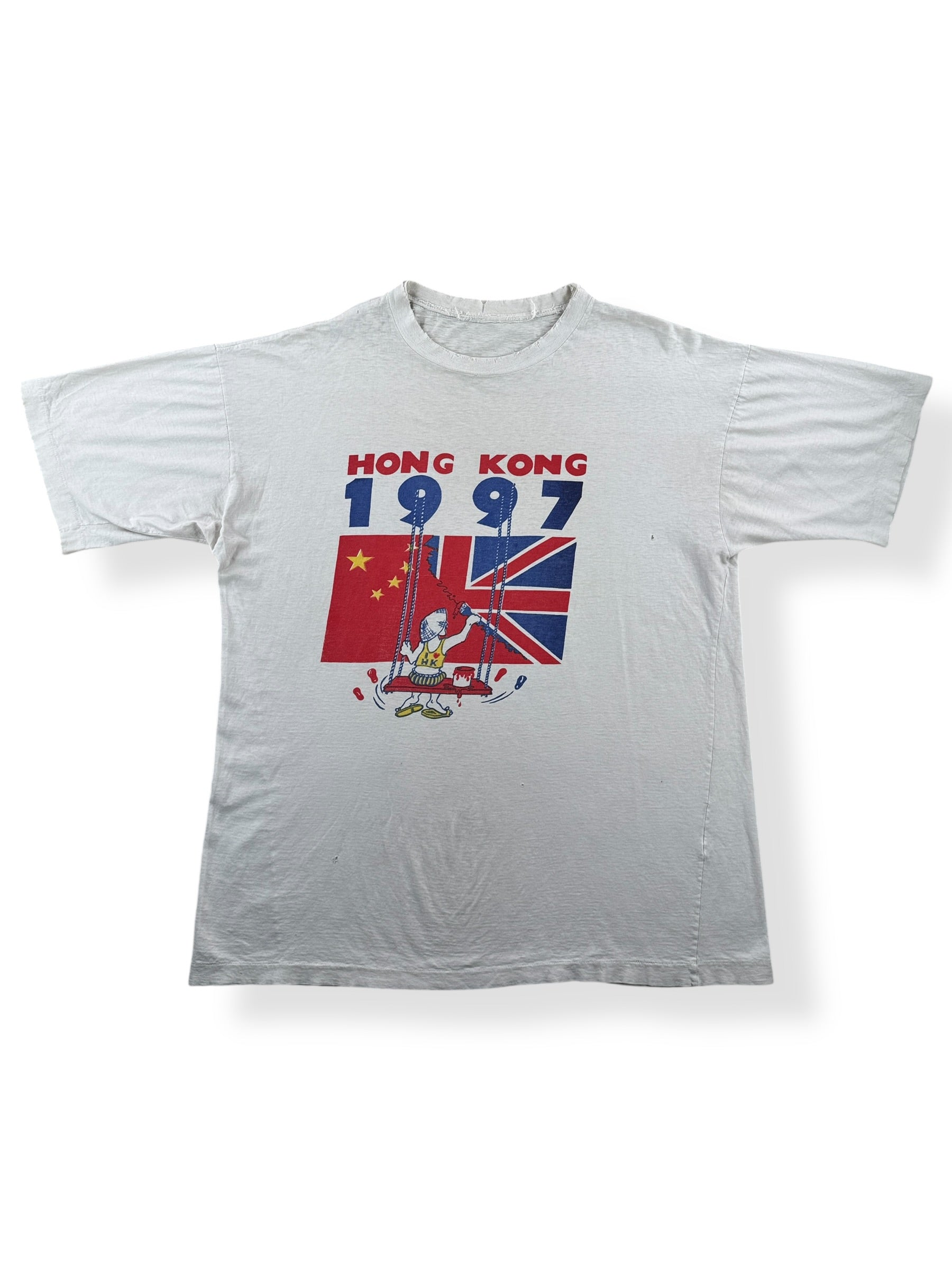 Front of Vintage 1997 Hong Kong Flag Paint Tee SZ XL