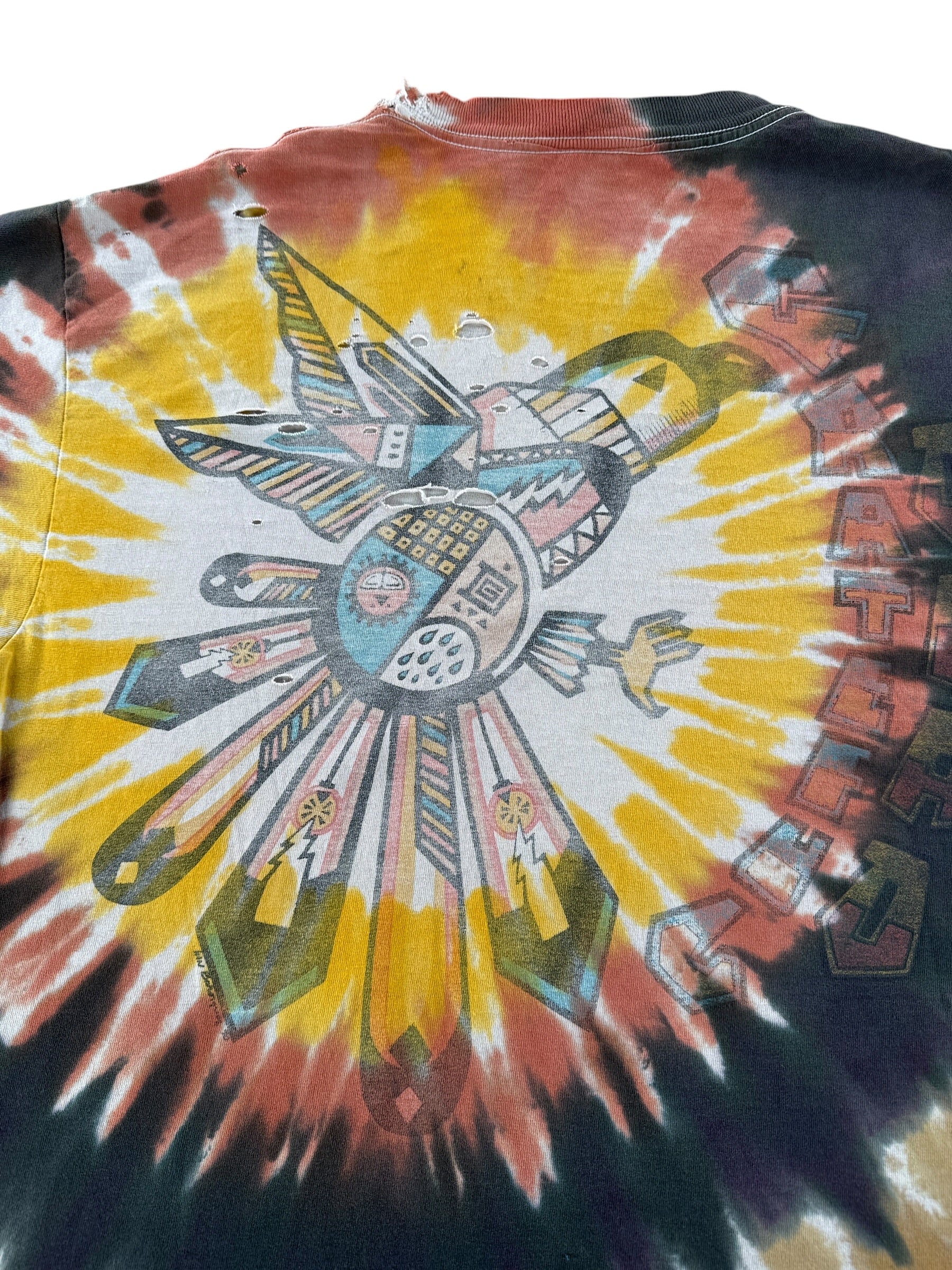 Back Graphic of Vintage Liquid Blue Native Art Grateful Dead Thrashed Tee SZ L