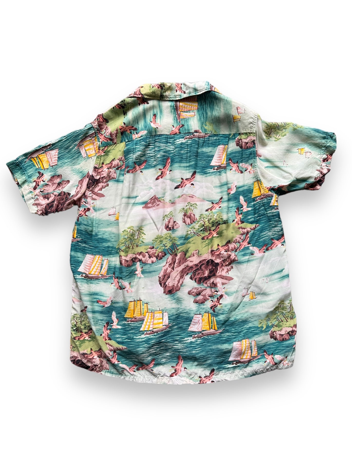 Vintage Made in Japan Boats and Birds Motif Penney's Aloha Shirt SZ M