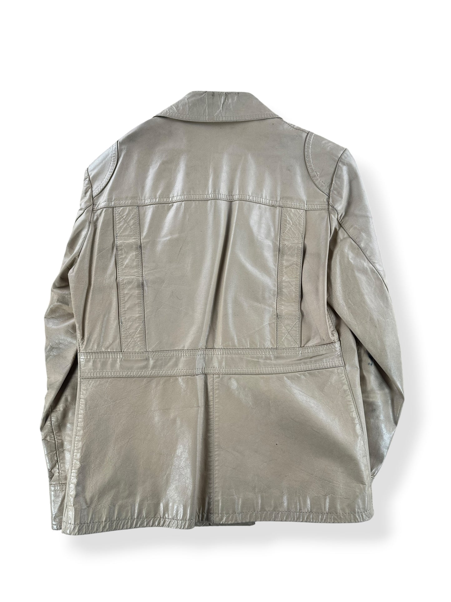 Back of Vintage 70s Beige Leather Coat SZ L