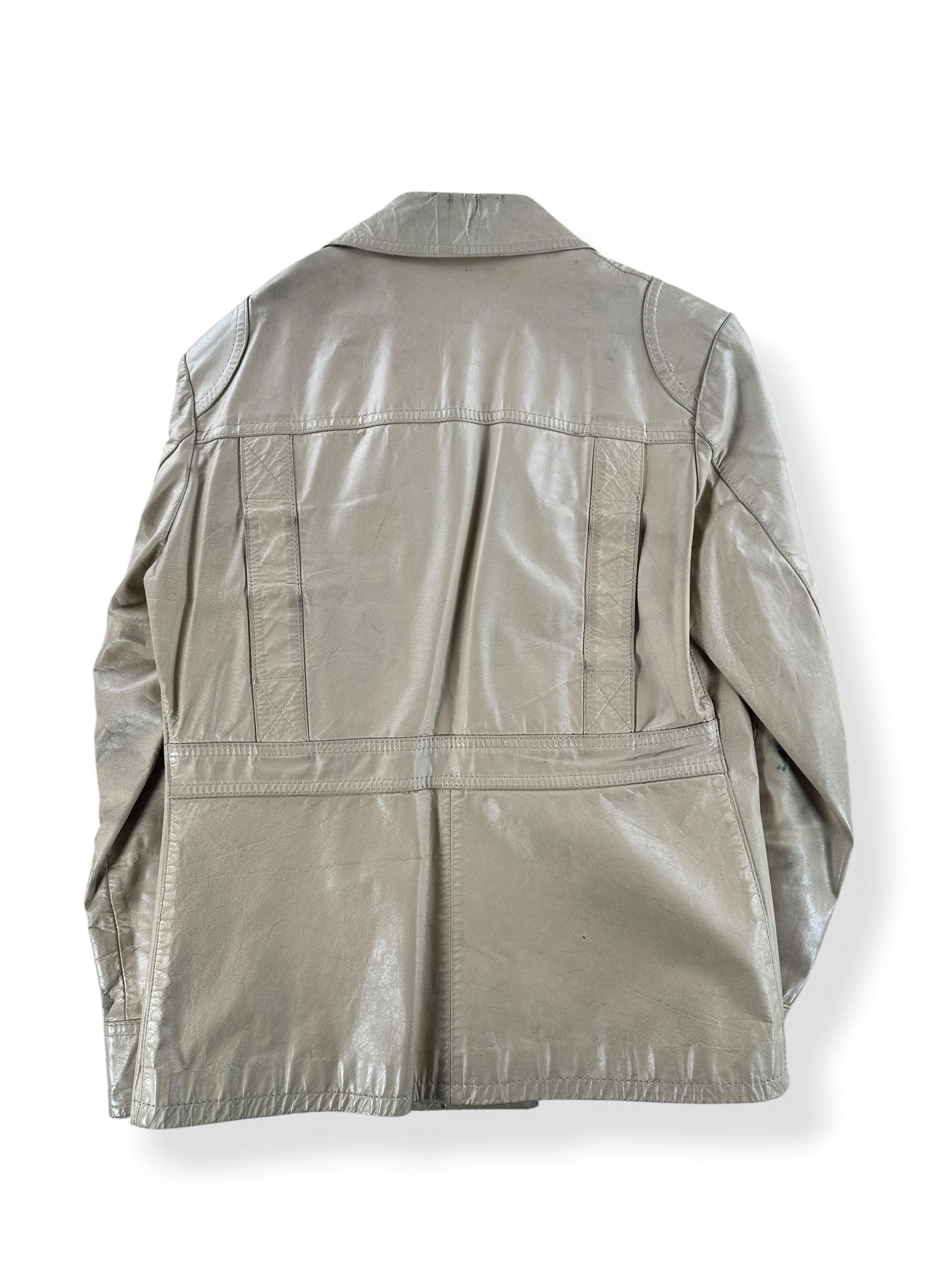 Back of Vintage 70s Beige Leather Coat SZ L