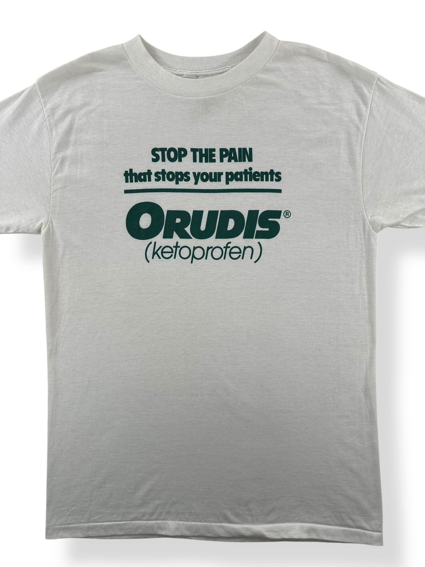 Front Close Up of Vintage Orudis Ketoprofen Tee SZ M