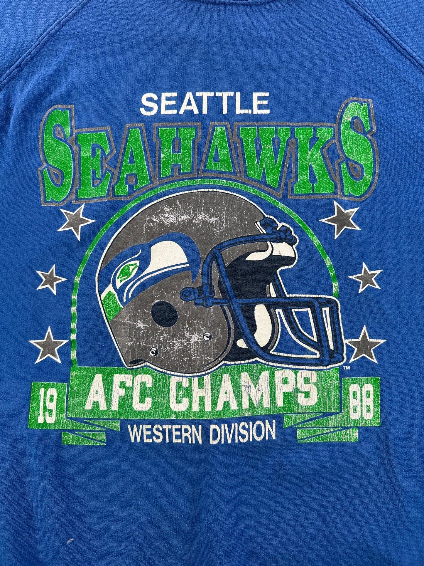 Graphic of Vintage Seattle Seahawks 1988 AFC Champs Crewneck SZ XL (Fits L)