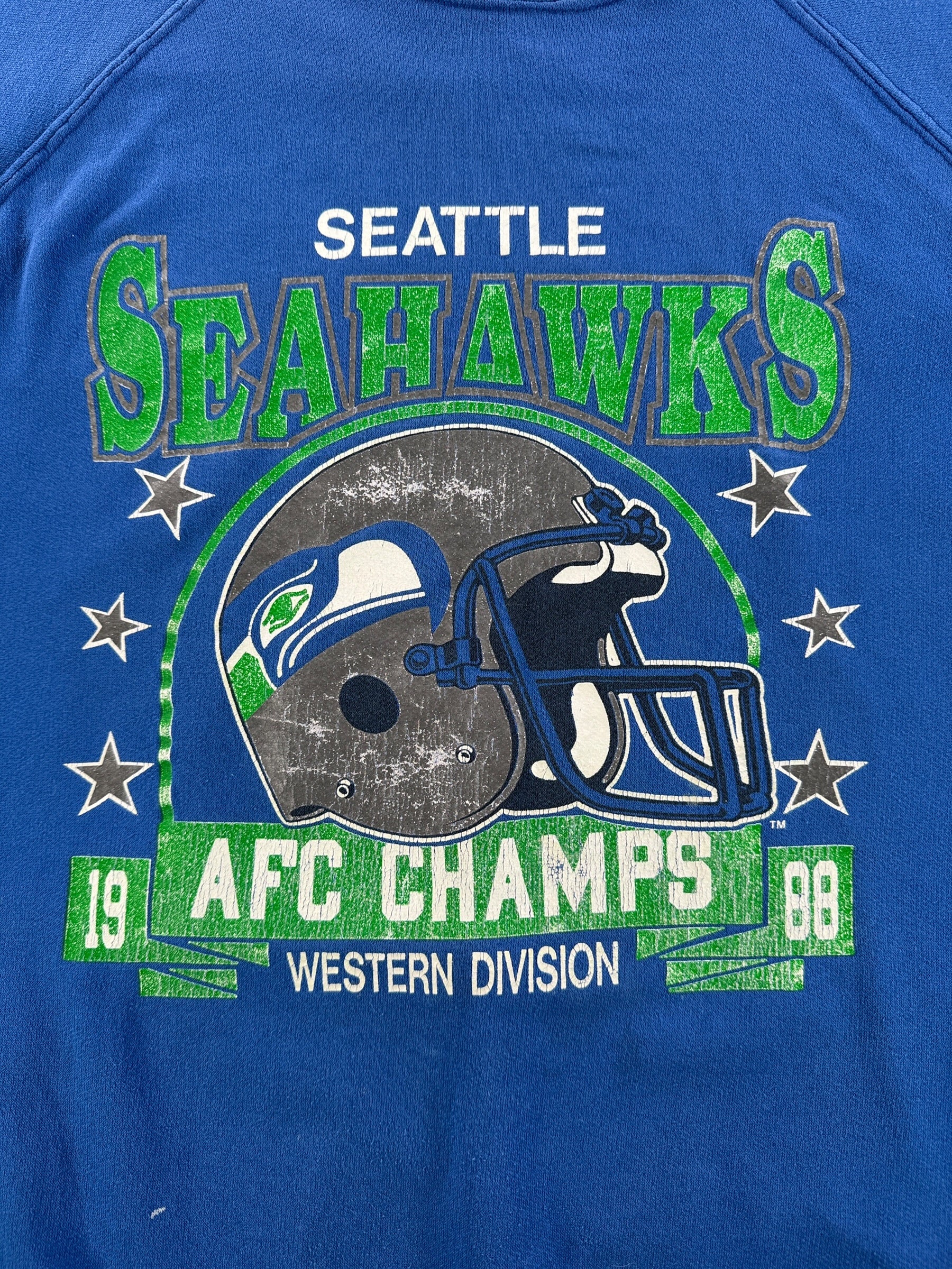 Graphic of Vintage Seattle Seahawks 1988 AFC Champs Crewneck SZ XL (Fits L)
