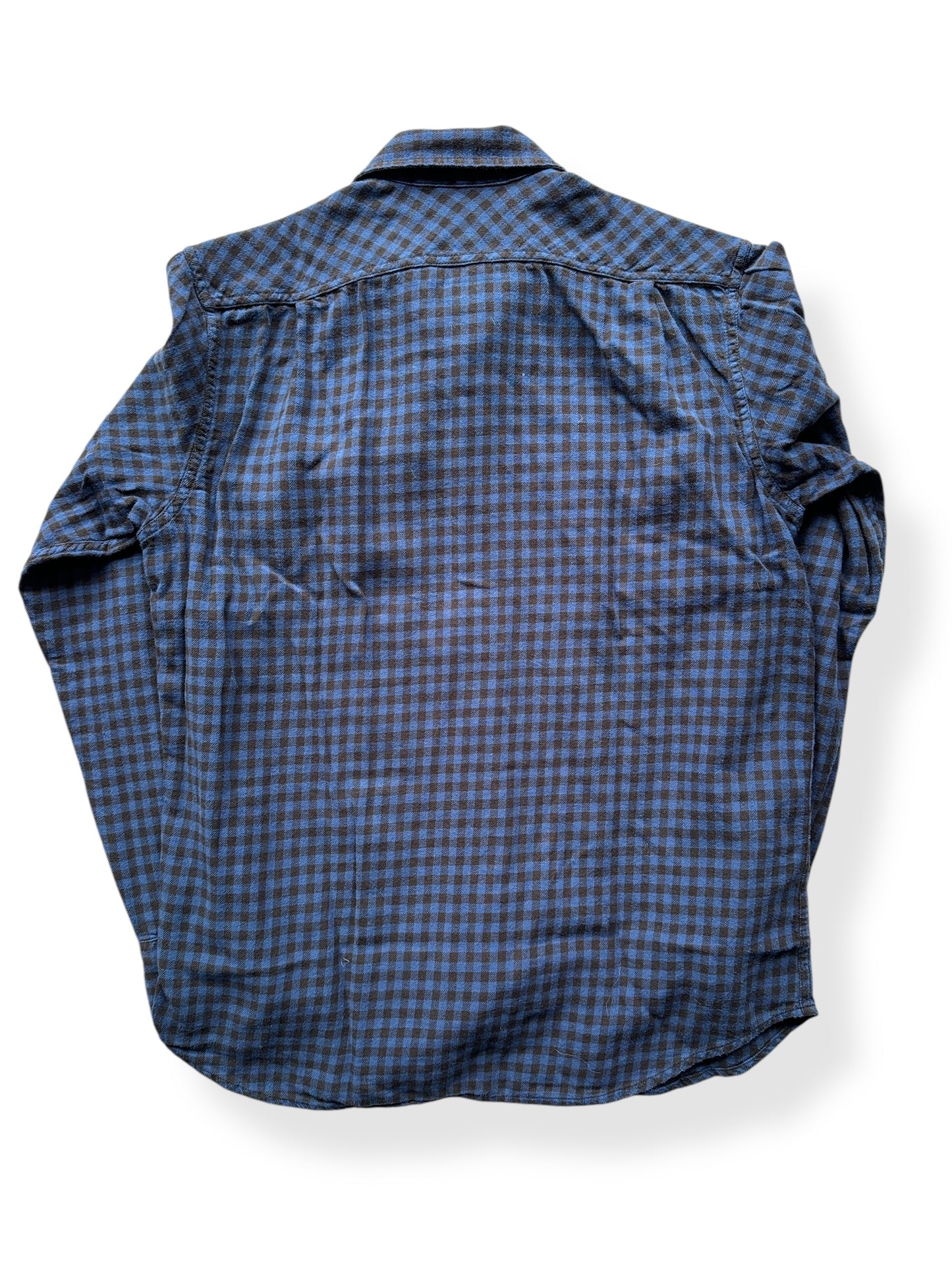 Back of Filson Blue Black Cotton Flannel Shirt SZ S