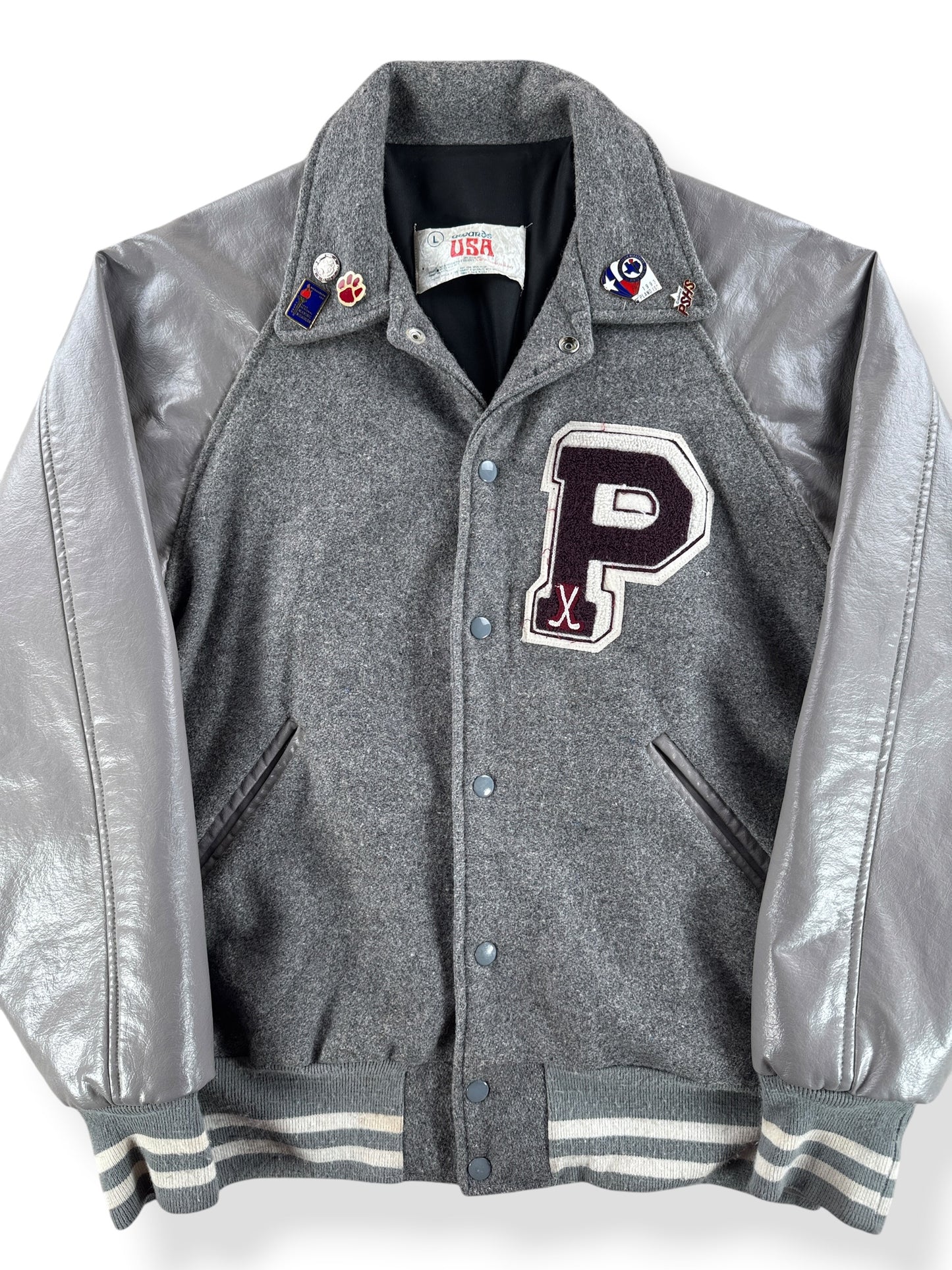 Front Close Up of Vintage Varsity Jacket SZ L