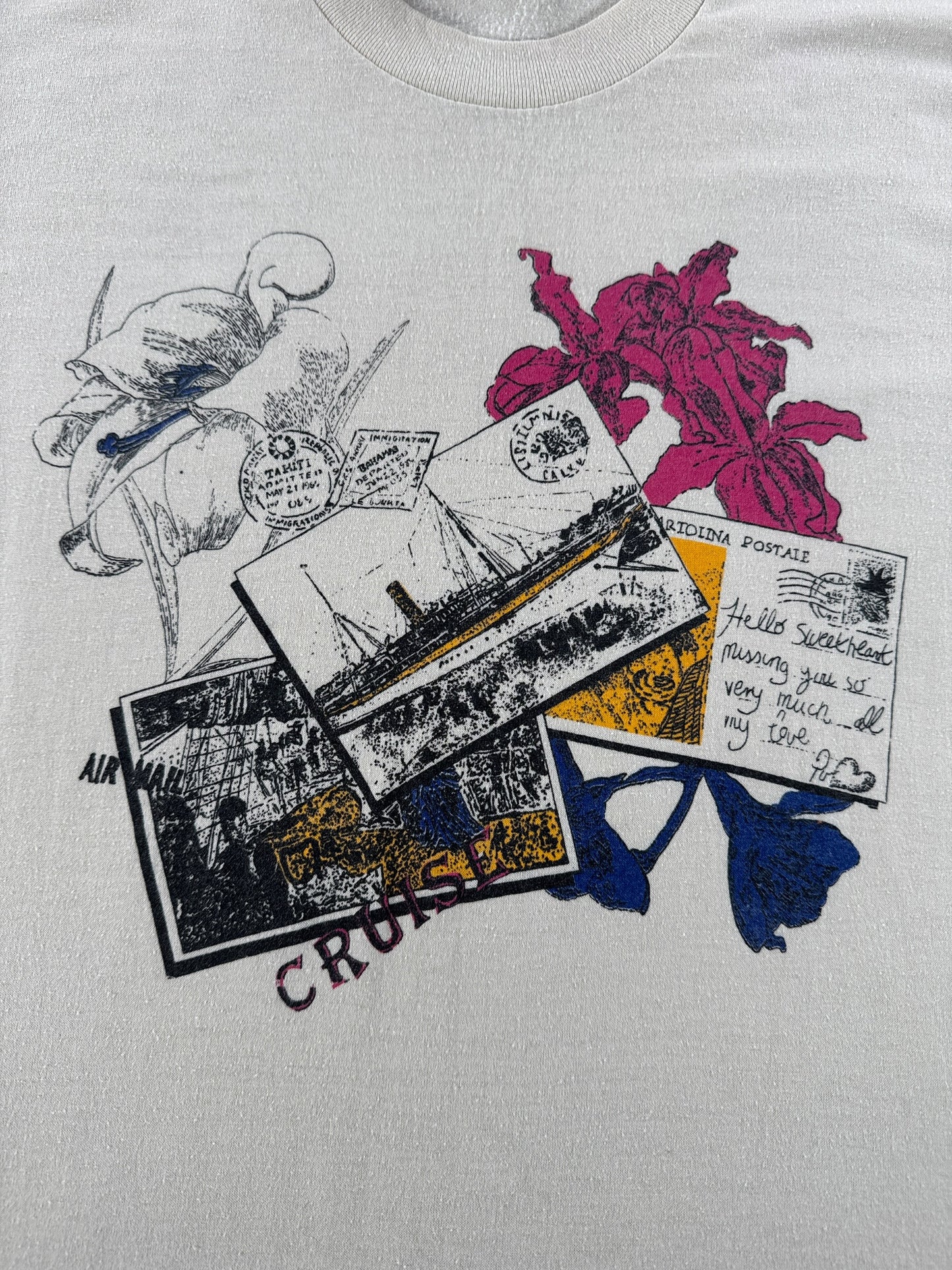 Graphic of Vintage Tahiti Postcard Tee SZ L (Fits M)