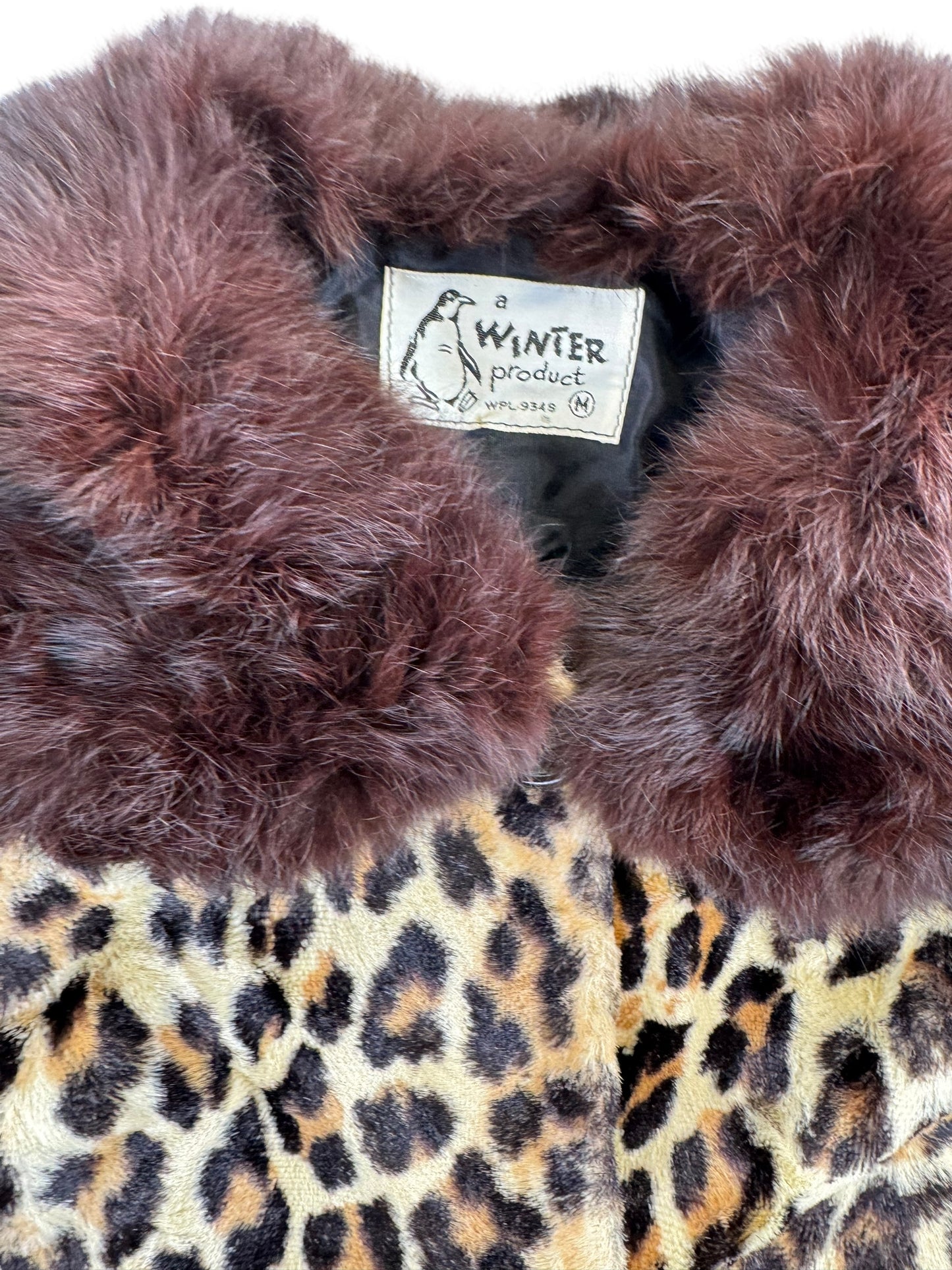 Tag view of 1960s A Winter Product Leopard and Mink Cropped Jacket M