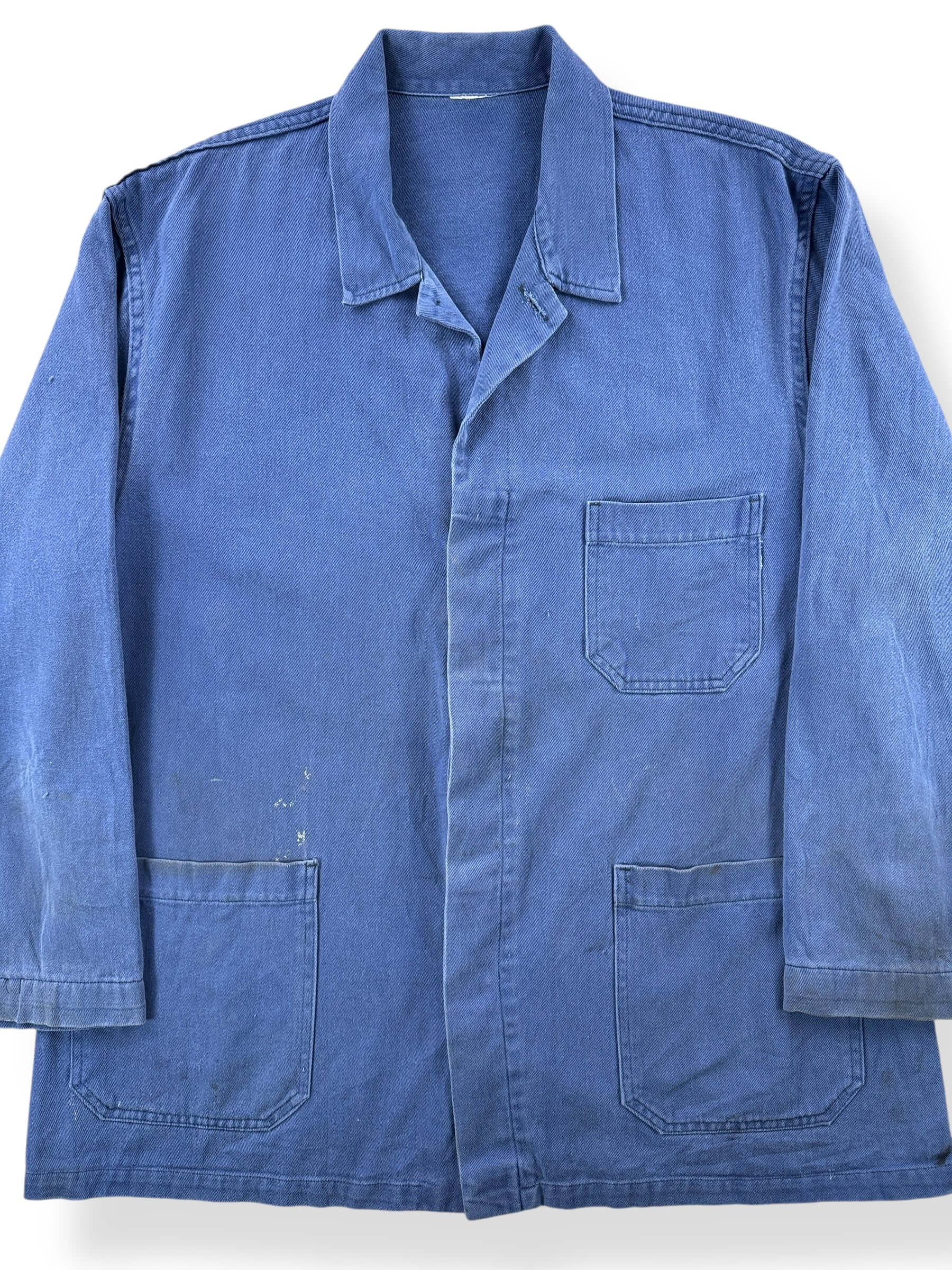 Front Close Up of Vintage French Chore Coat SZ XL