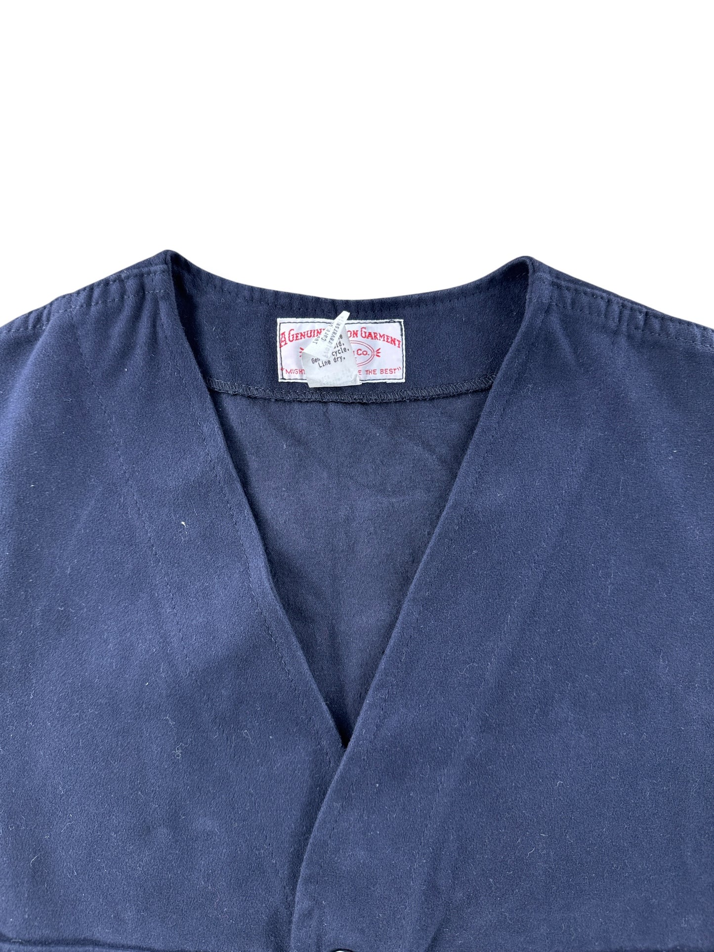 Collar on Filson Navy Moleskin Vest SZ 44