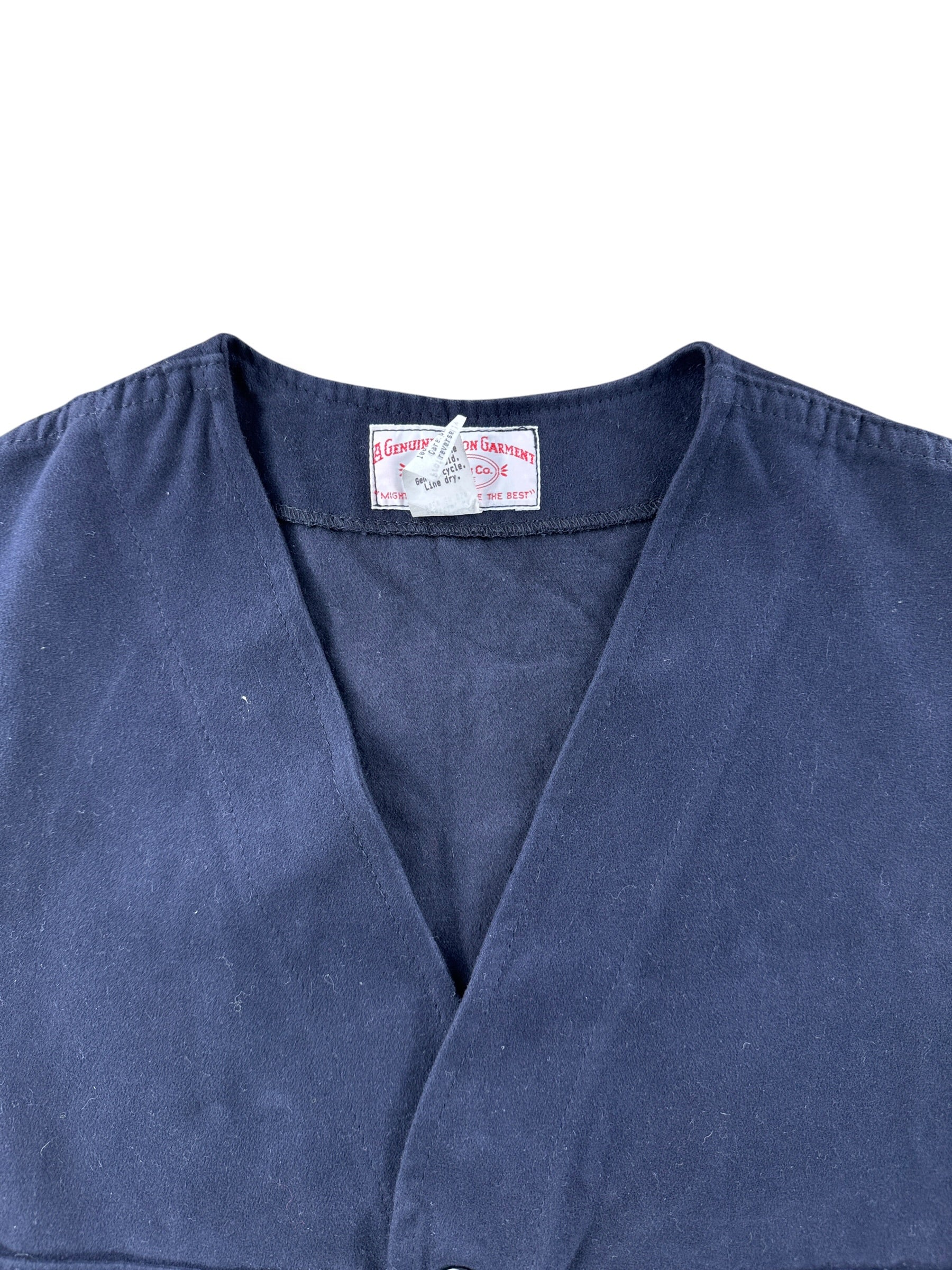 Collar on Filson Navy Moleskin Vest SZ 44