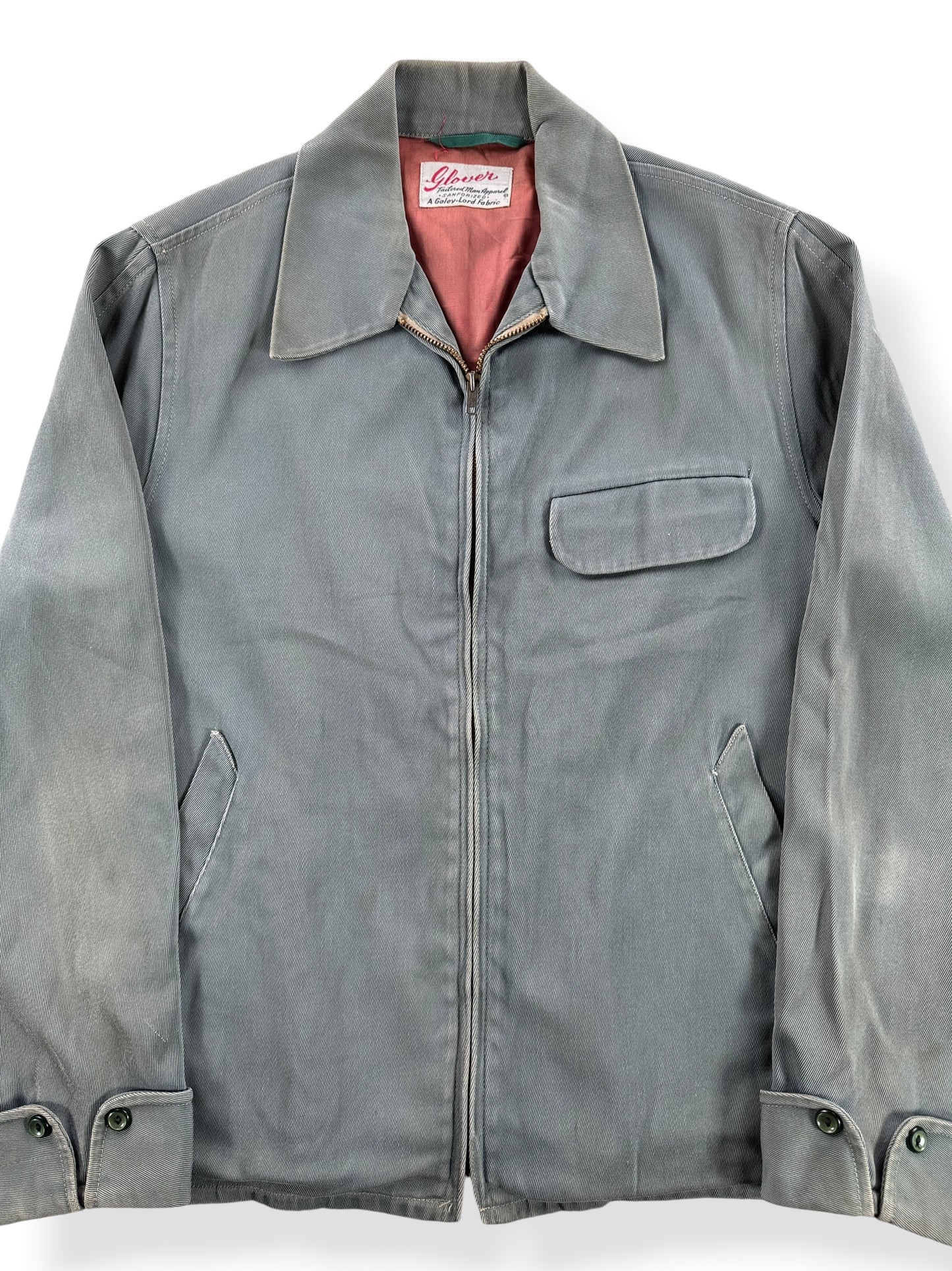Front Close Up of Vintage 40's/50's Glover Cotton Twill Jacket SZ M