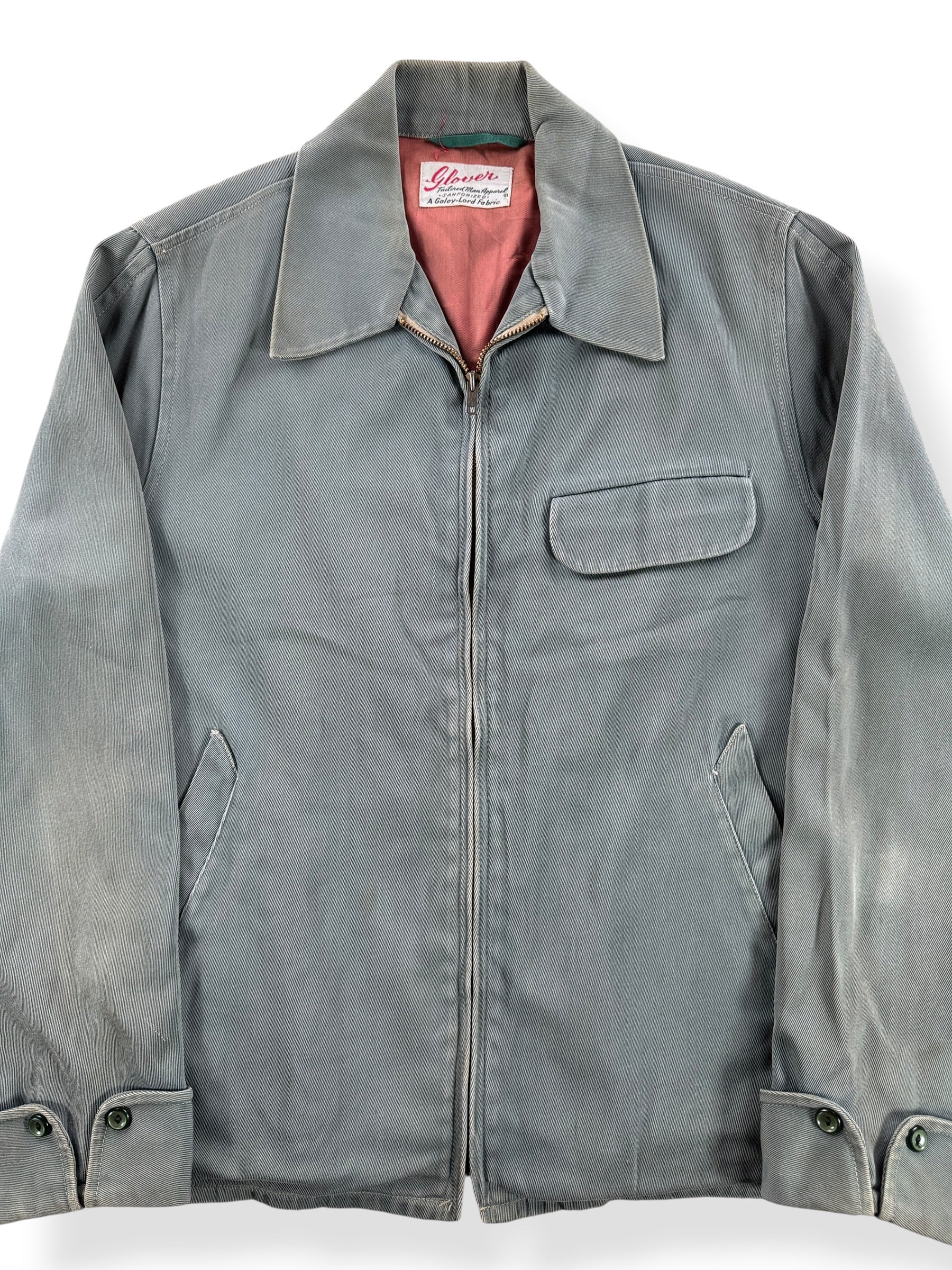 Front Close Up of Vintage 40's/50's Glover Cotton Twill Jacket SZ M