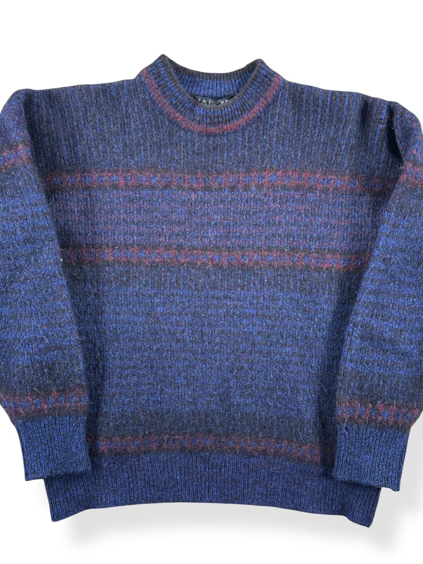 Front Close Up of Vintage Jaeger Wool Dark Blue Sweater SZ M (Fits S)