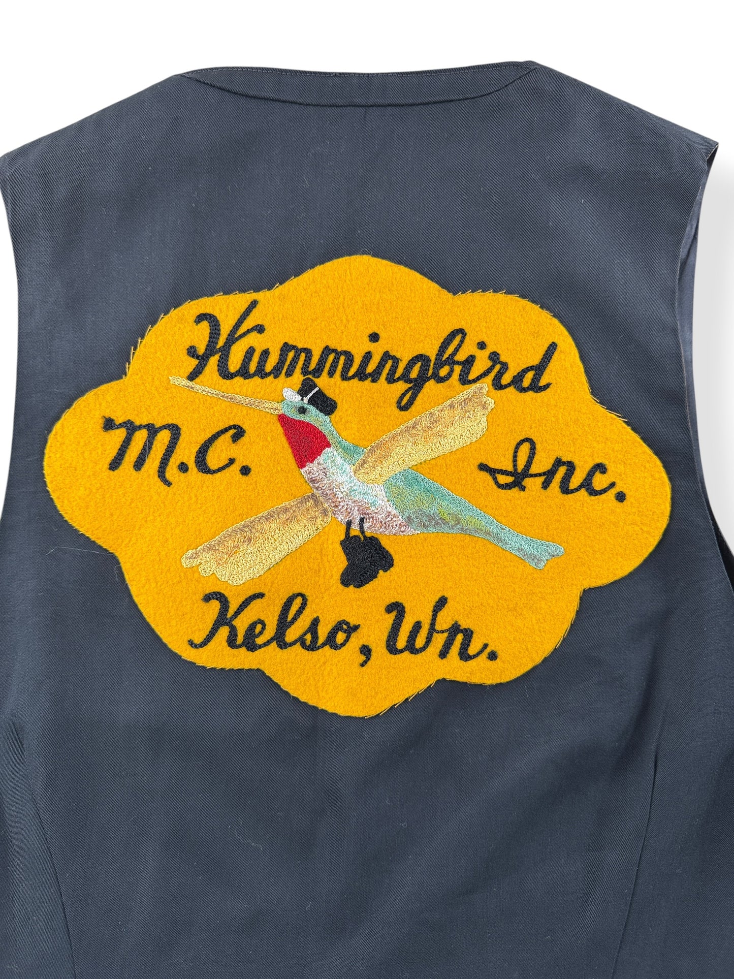 Back patch on Vintage Hummingbirds "Edgar" Motorcycle Club Member Vest SZ M