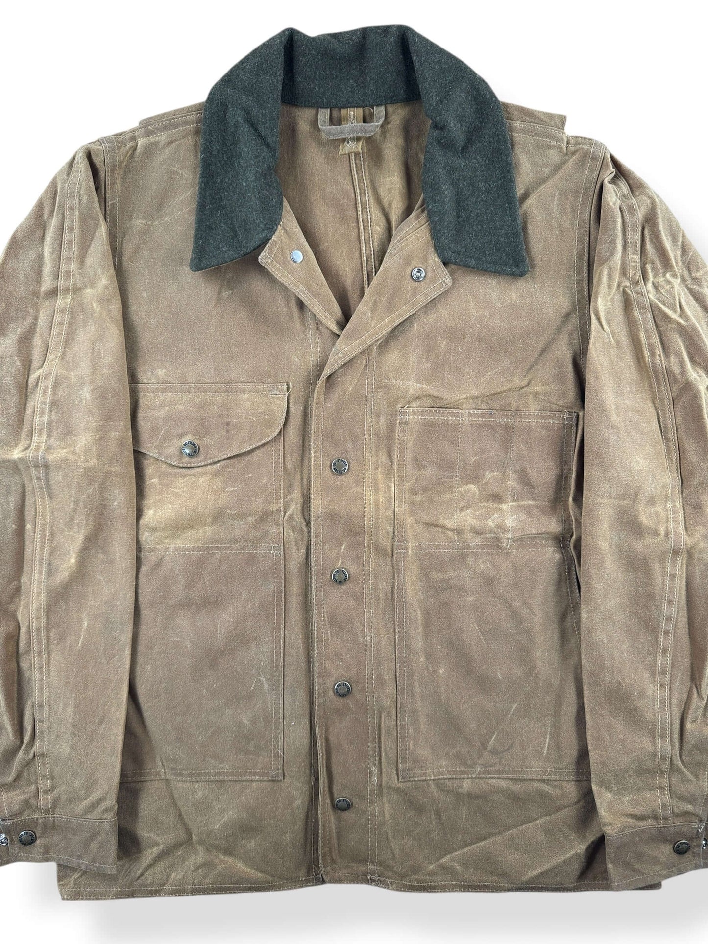 Front Close Up of Filson Tin Cloth Jacket SZ M XLong