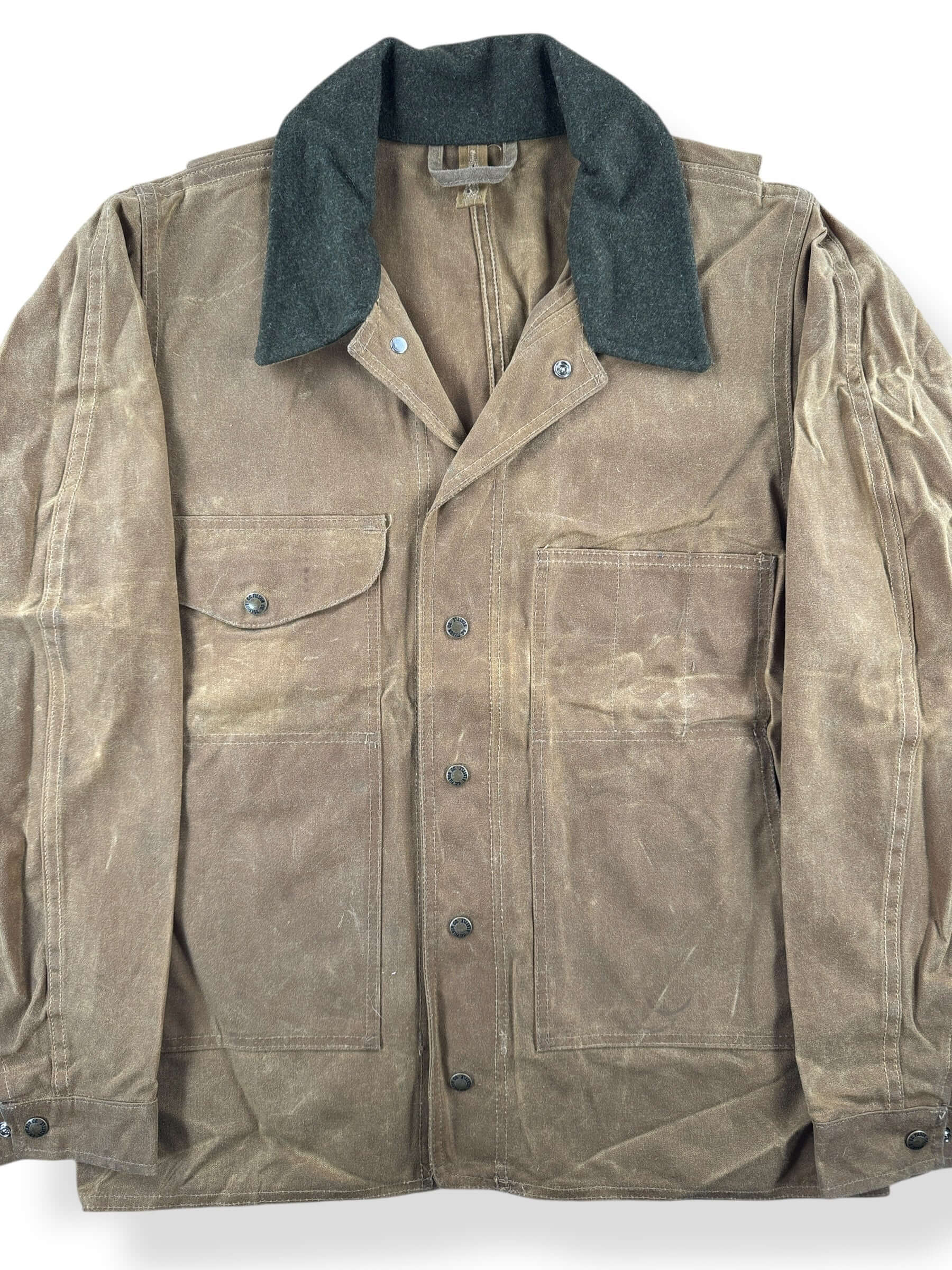 Front Close Up of Filson Tin Cloth Jacket SZ M XLong