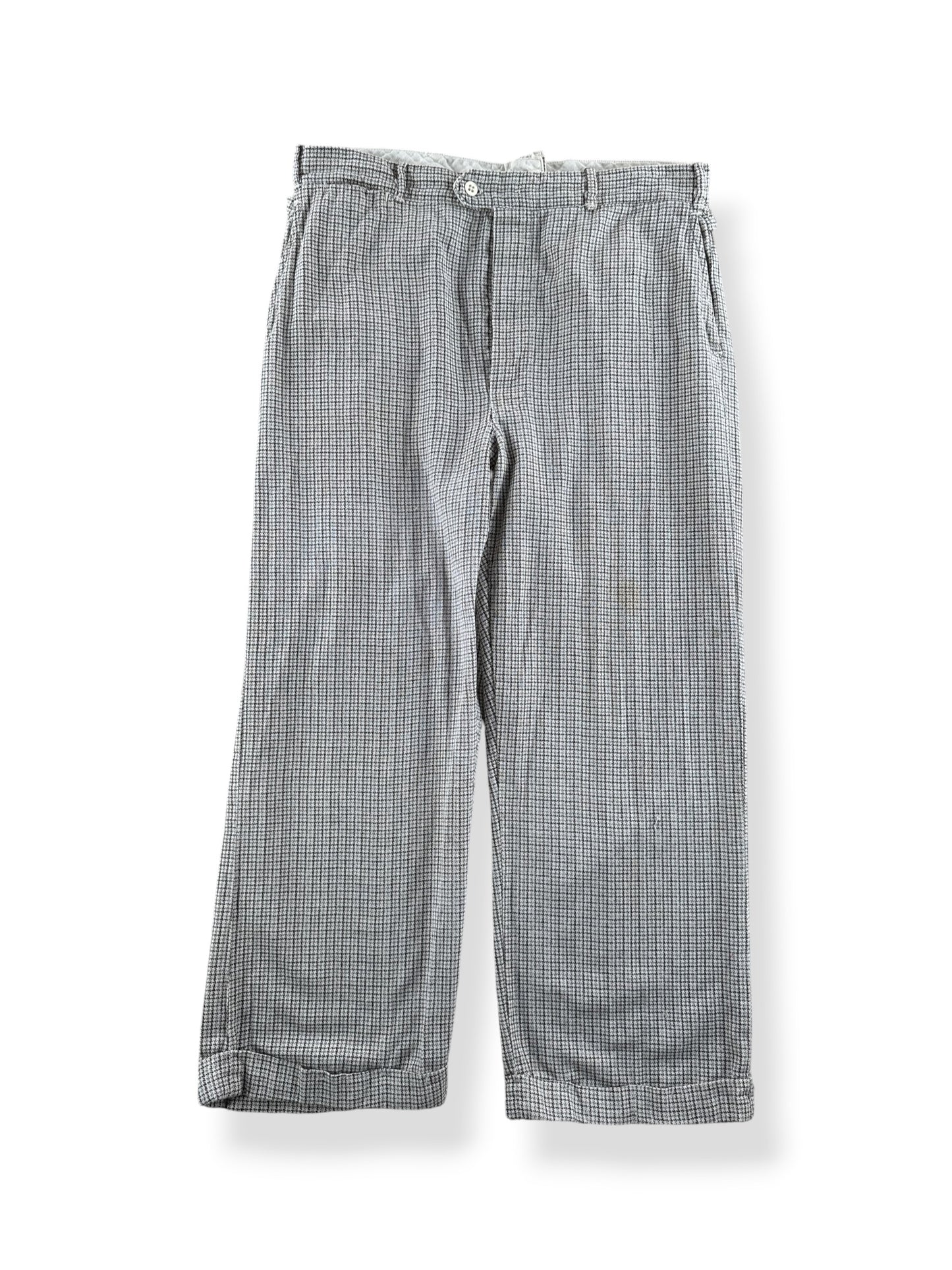 Front of Vintage 40s Plaid Cotton Side Cinch Trousers W34