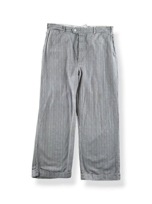 Front of Vintage 40s Plaid Cotton Side Cinch Trousers W34