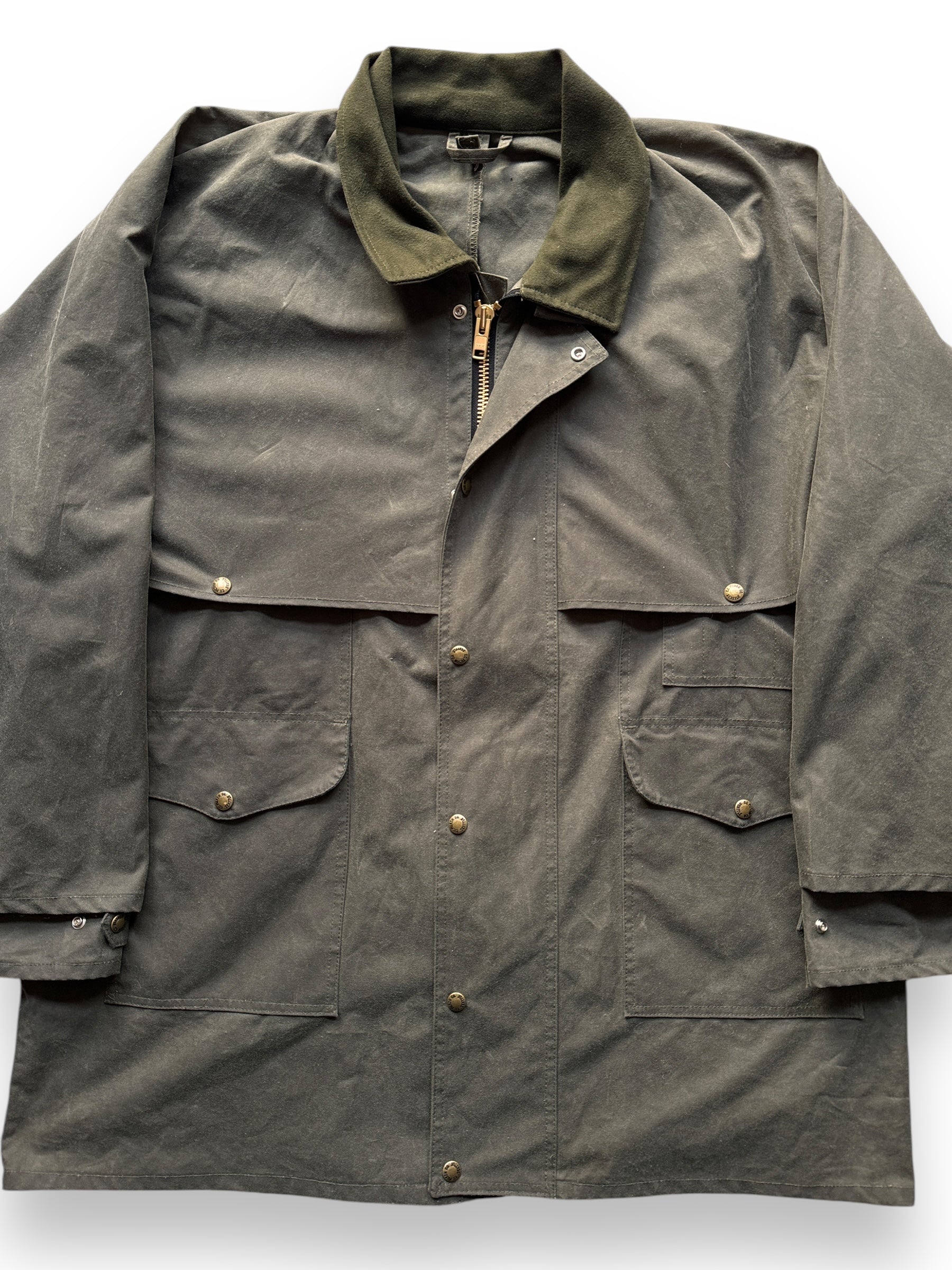 front close up of Vintage Filson Shelter Cloth Packer Coat SZ XL XL-Long