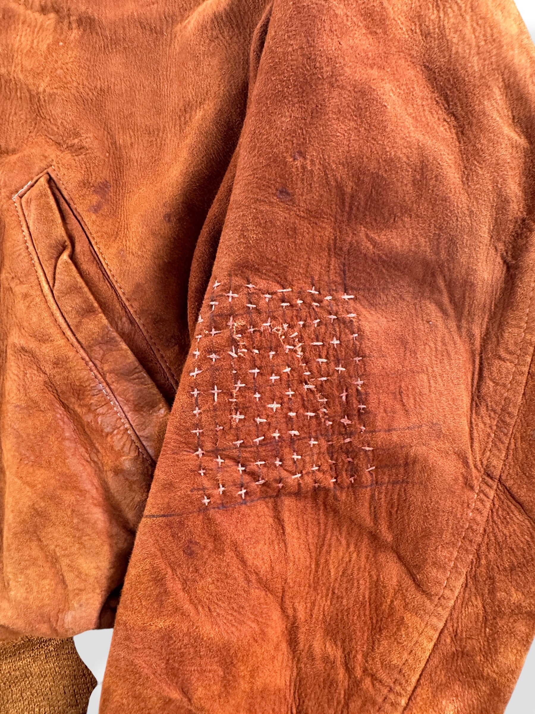Repair on Vintage Thrashy Grais Suede Bomber Jacket SZ L
