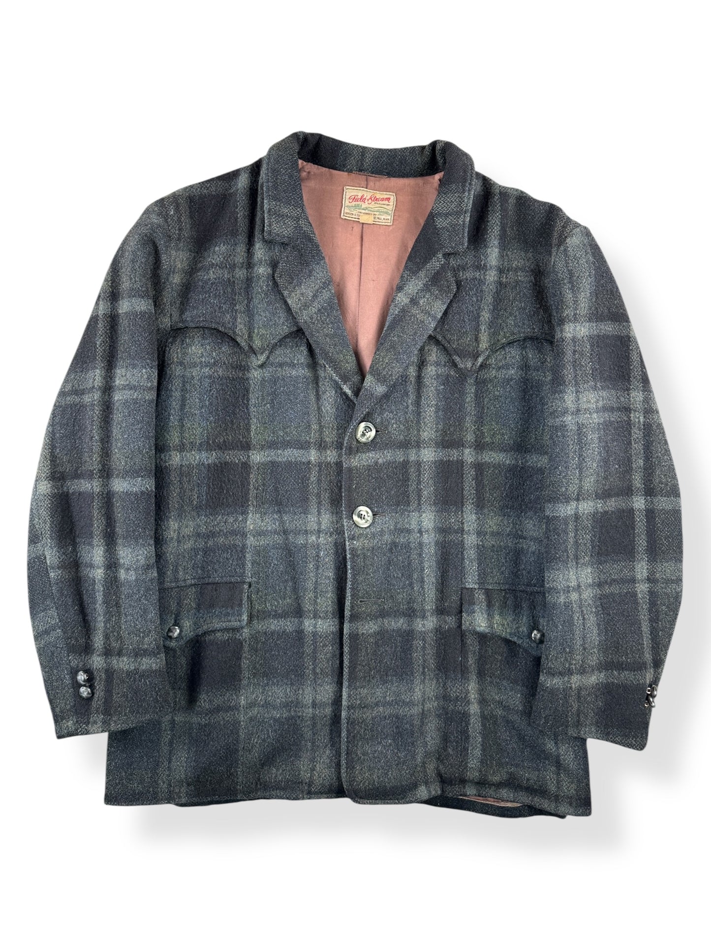 Front of Vintage Grey & Black Field & Stream Wool Western Jacket SZ 44