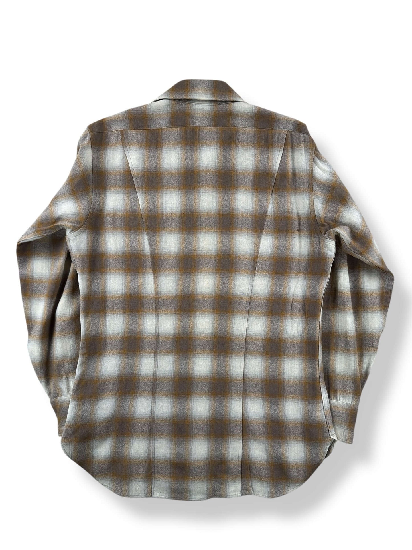 Back of Vintage Pendleton Beige Shadowplaid Pearlsnap Flannel SZ M AS IS