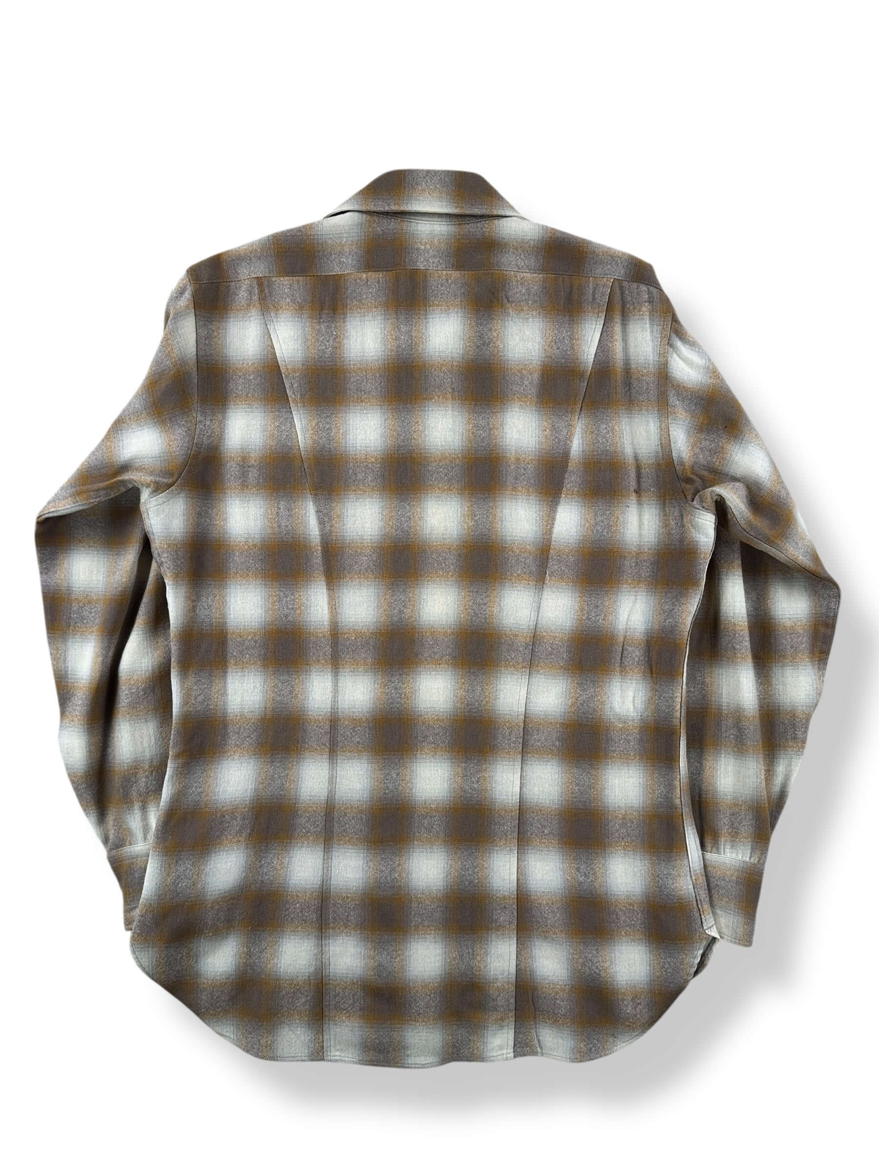Back of Vintage Pendleton Beige Shadowplaid Pearlsnap Flannel SZ M AS IS