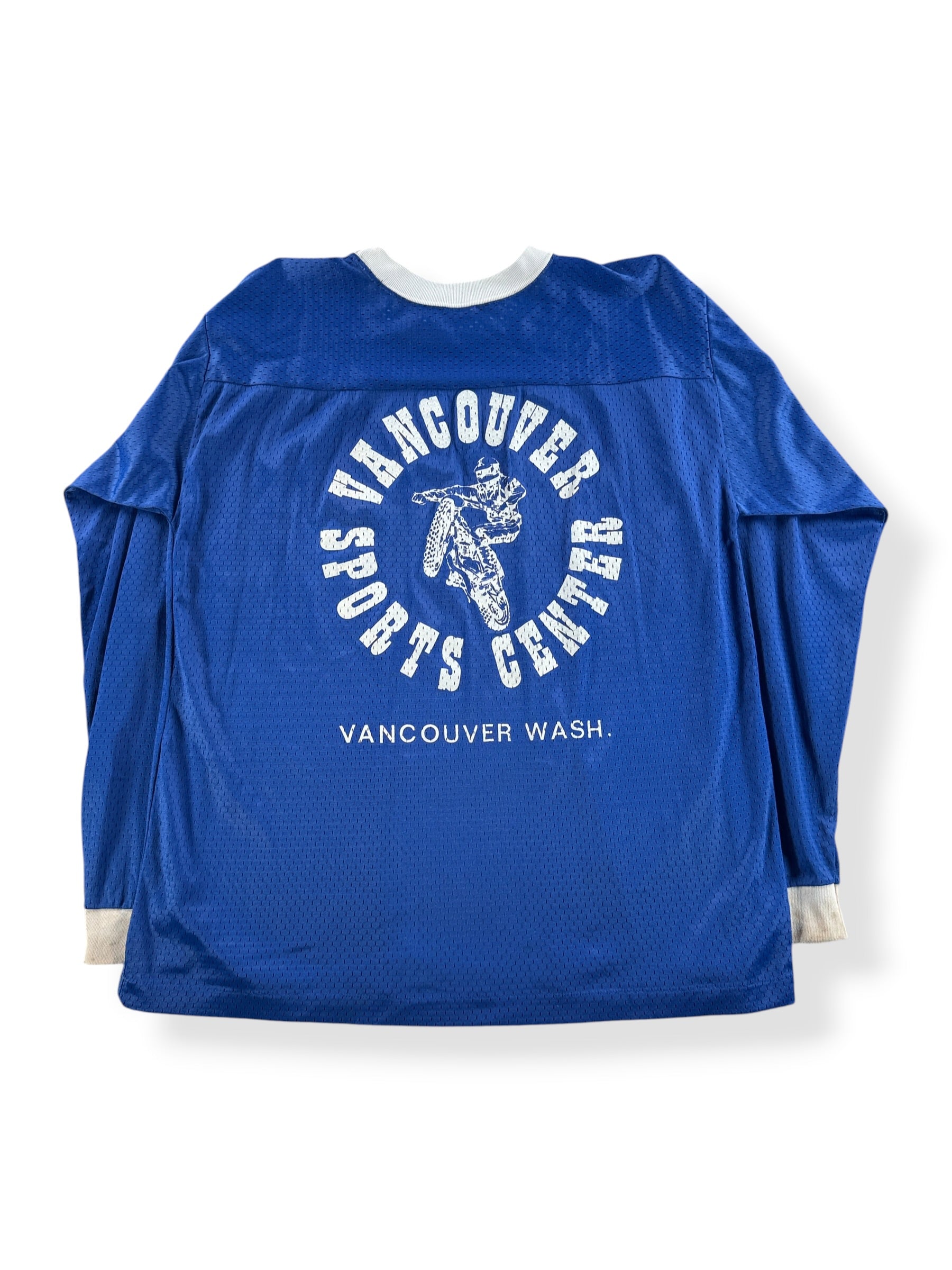 Back of Vintage Champion Blue Bar Vancouver MotoCross Jersey SZ L