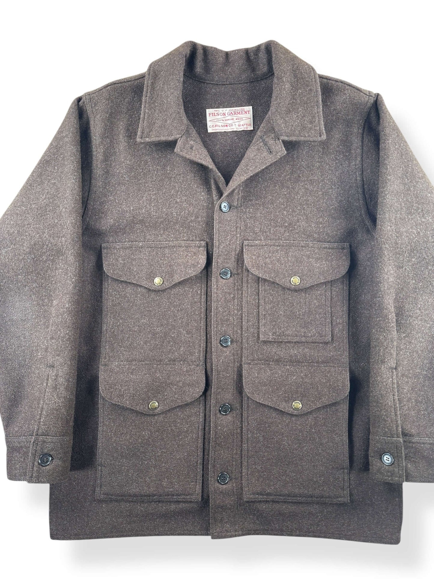 Front Close Up of Brown Filson Mackinaw Cruiser Jacket SZ L