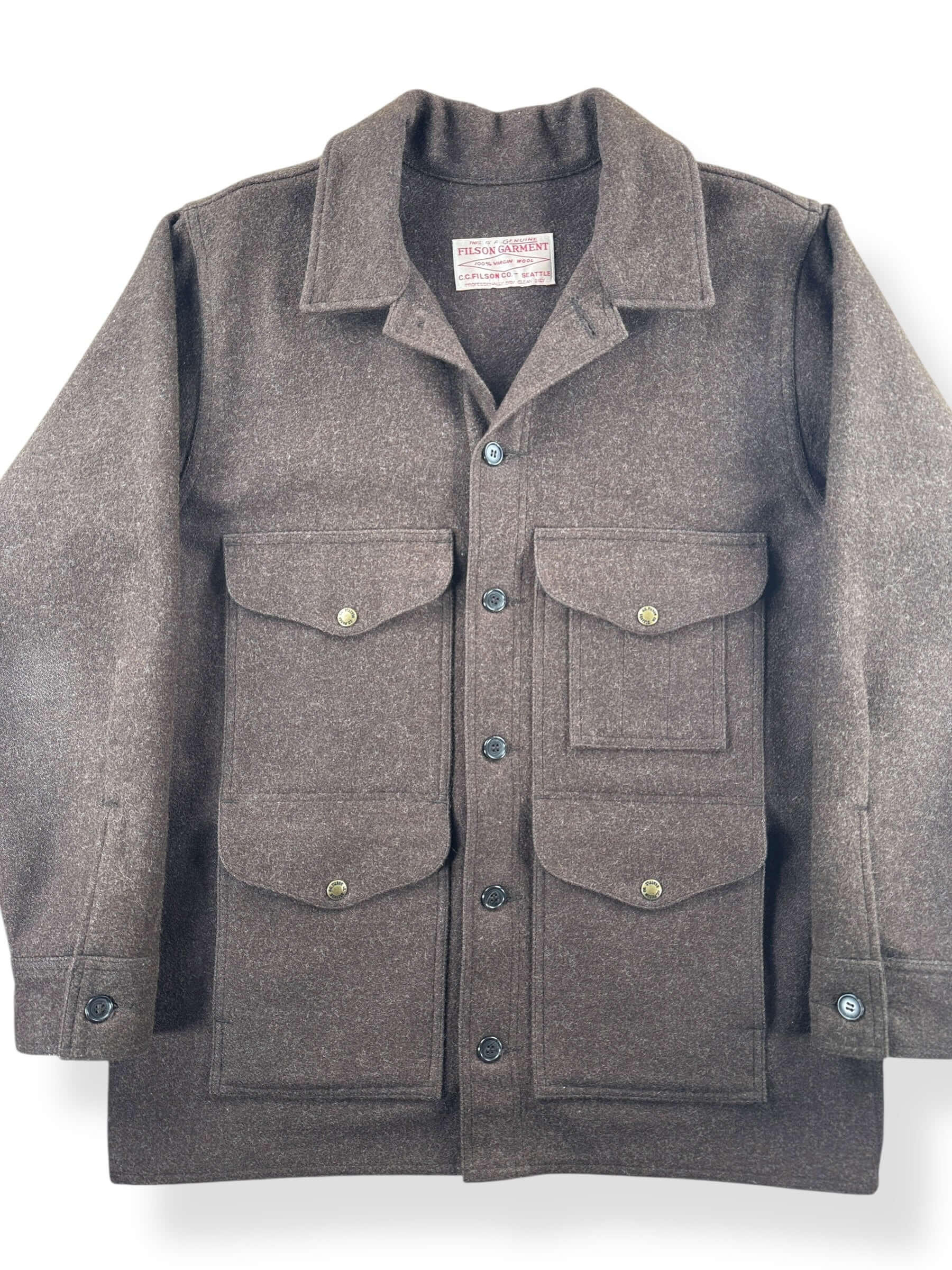 Front Close Up of Brown Filson Mackinaw Cruiser Jacket SZ L