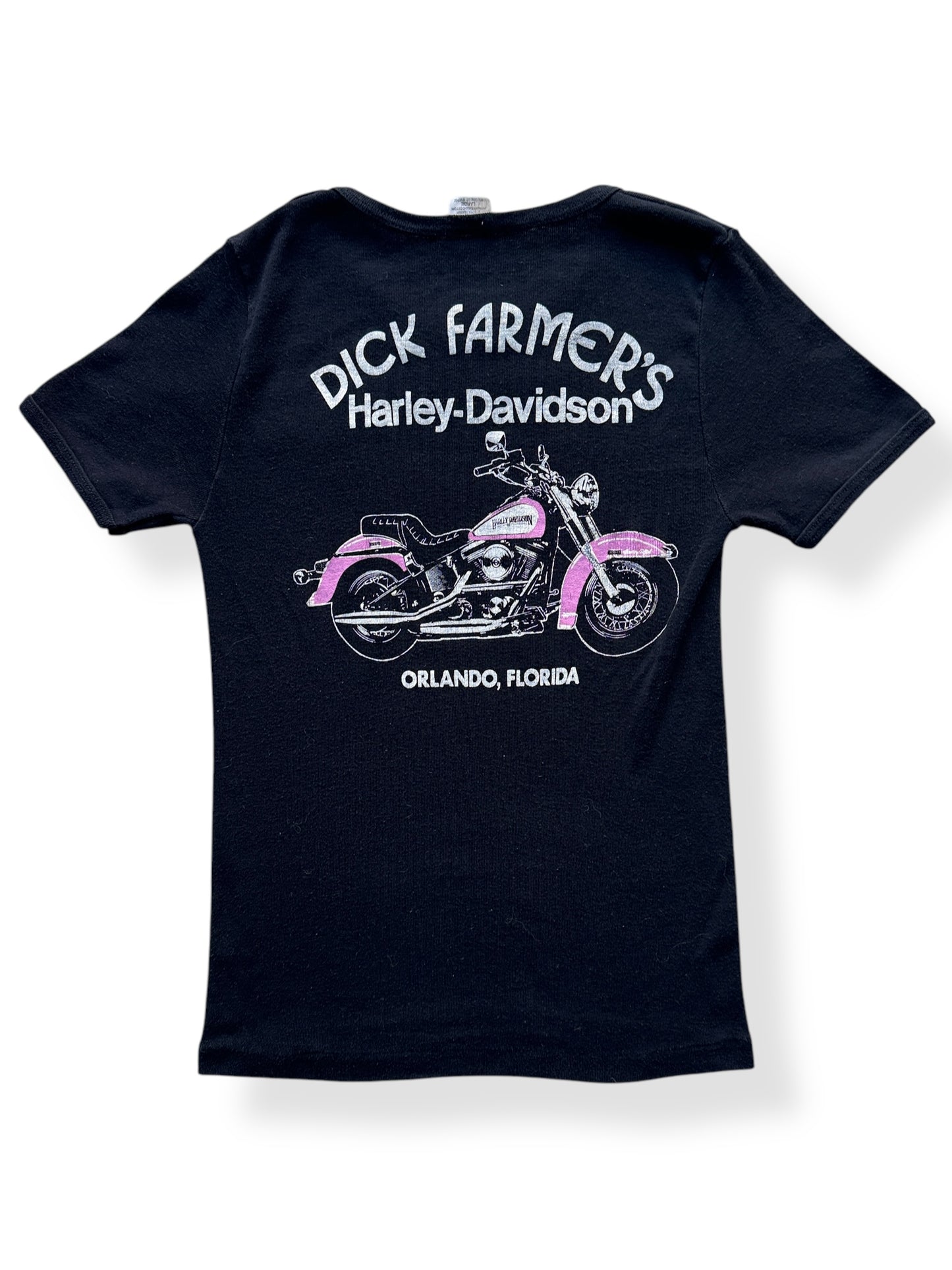 Back of Vintage Ladies Dick Farmer Harley Davidson Fox Tee SZ L