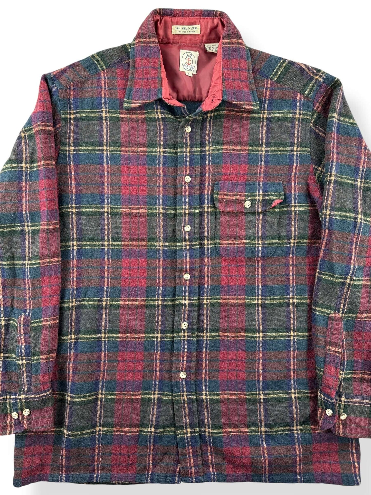 Front Close Up of Vintage JG Hook Wool Flannel SZ L