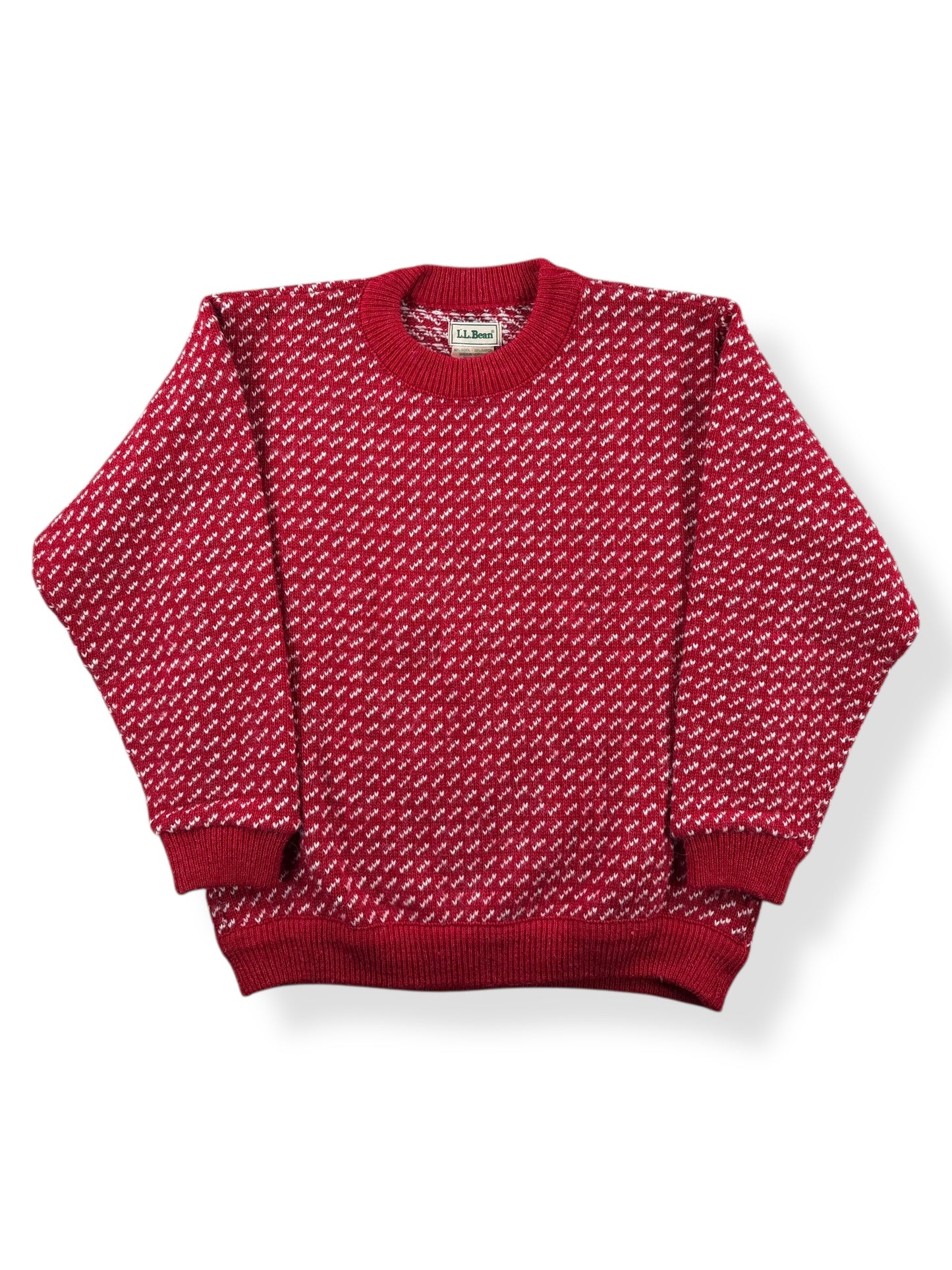 Front of Vintage Women's LL Bean Red Birdseye Wool/Rayon Sweater SZ L