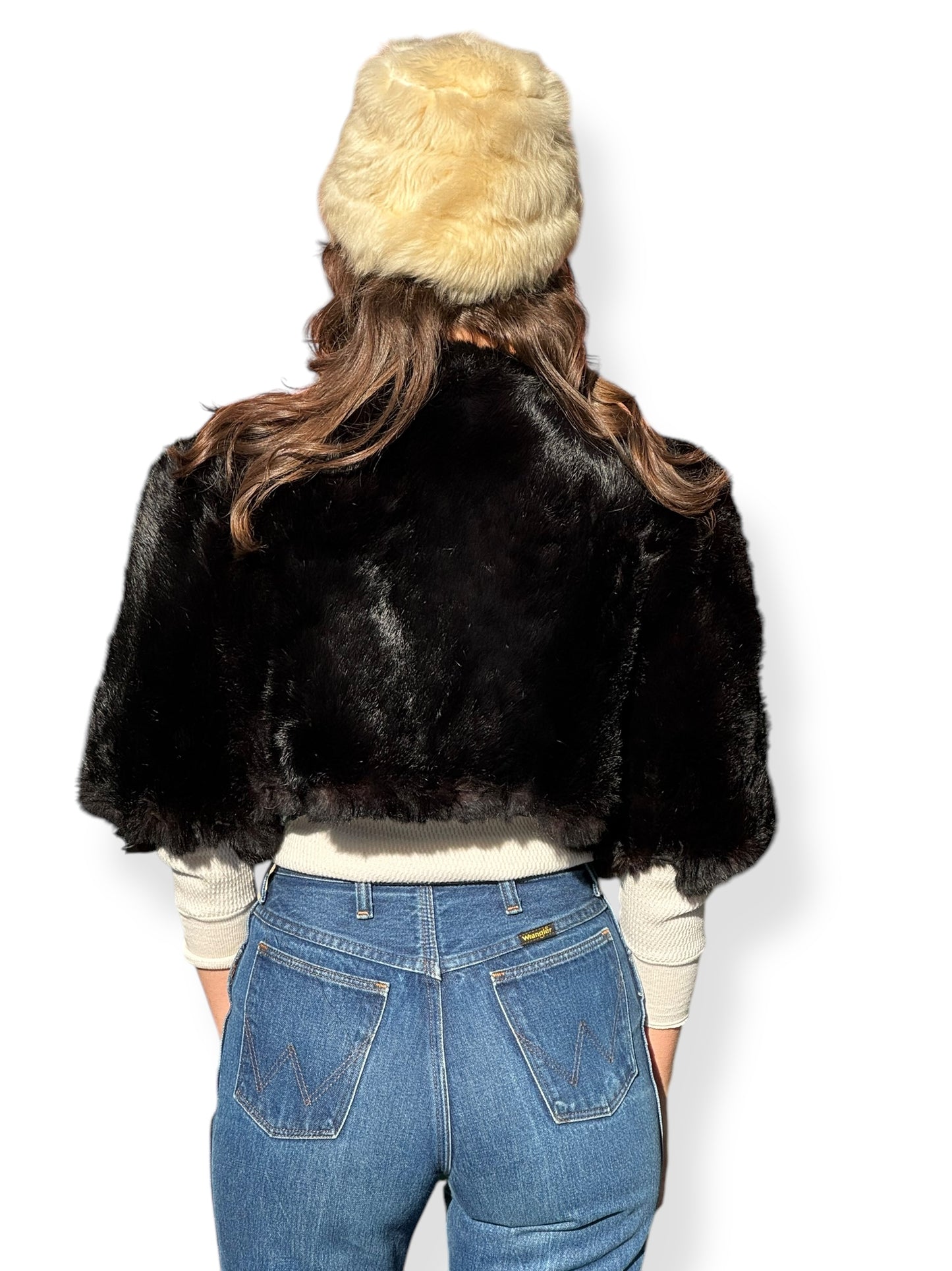 Back view of 1940s Cropped Mink Fur Jacket S