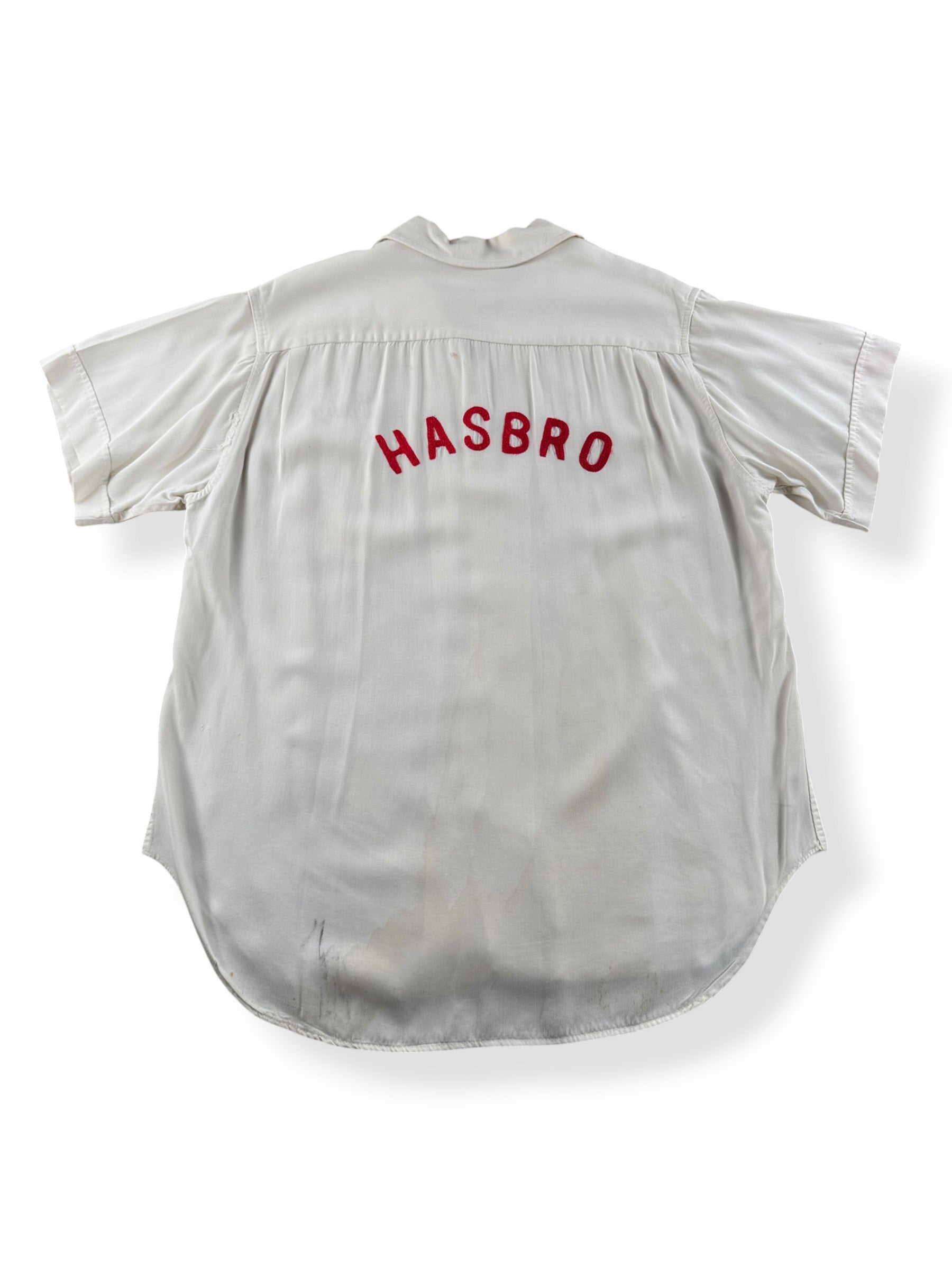 Back of Vintage Hasbro Chain Stitched Rayon Bowling Shirt SZ L
